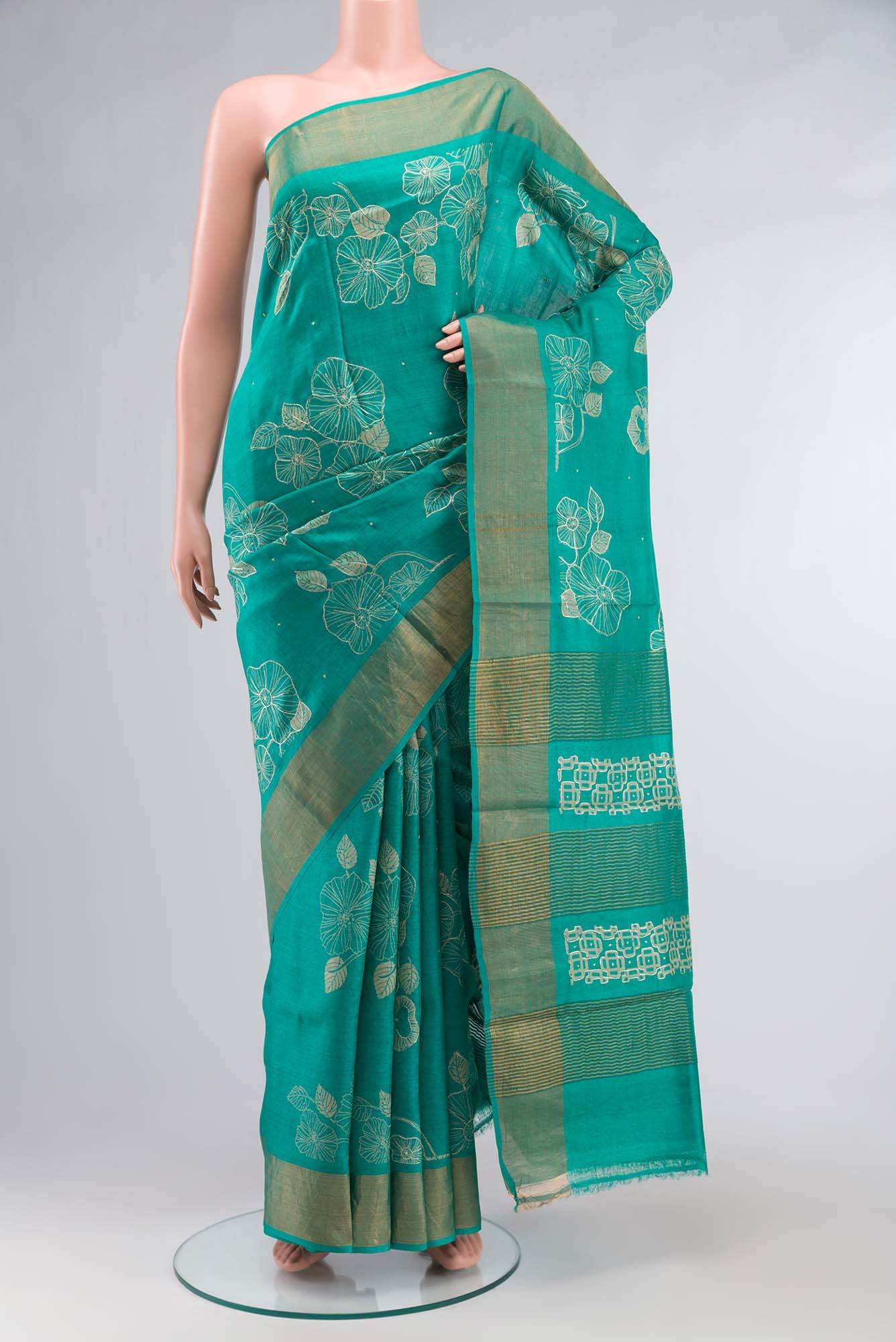 Teal Bhagalpuri Tussar Silk Saree