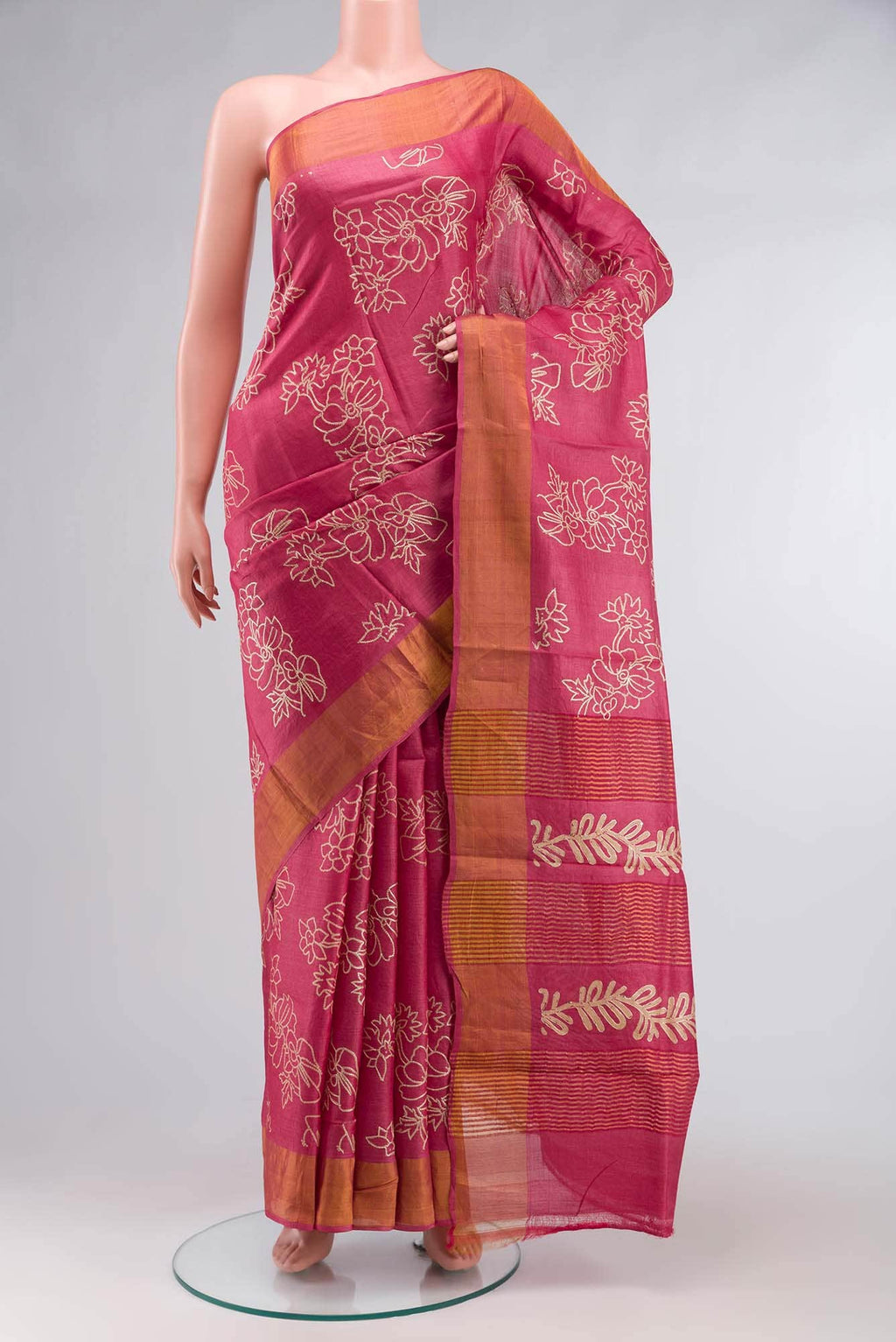 Red Bhagalpuri Tussar Silk Saree