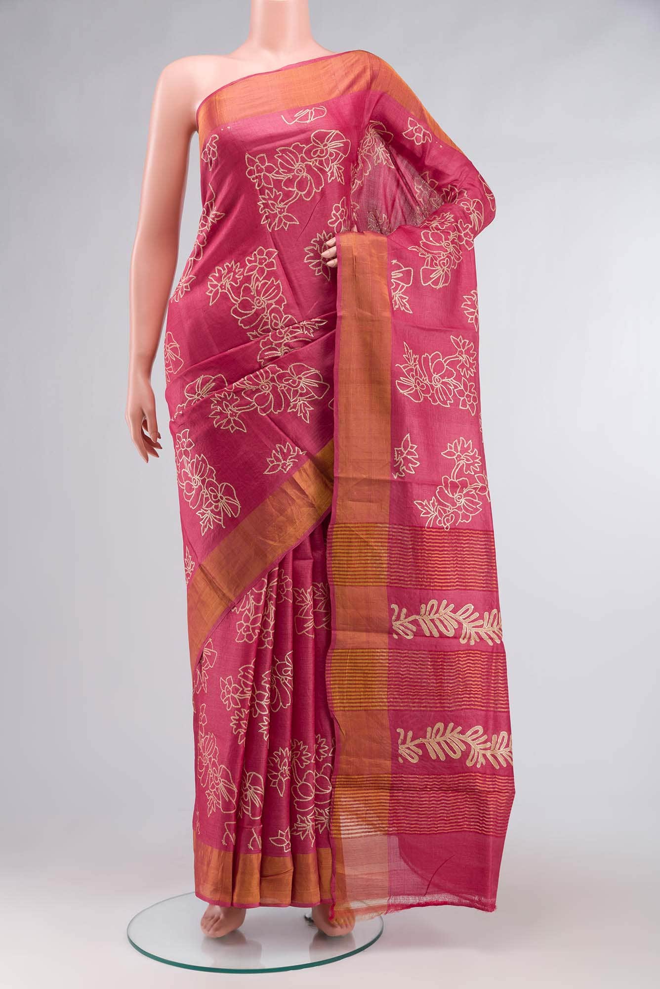 Red Bhagalpuri Tussar Silk Saree