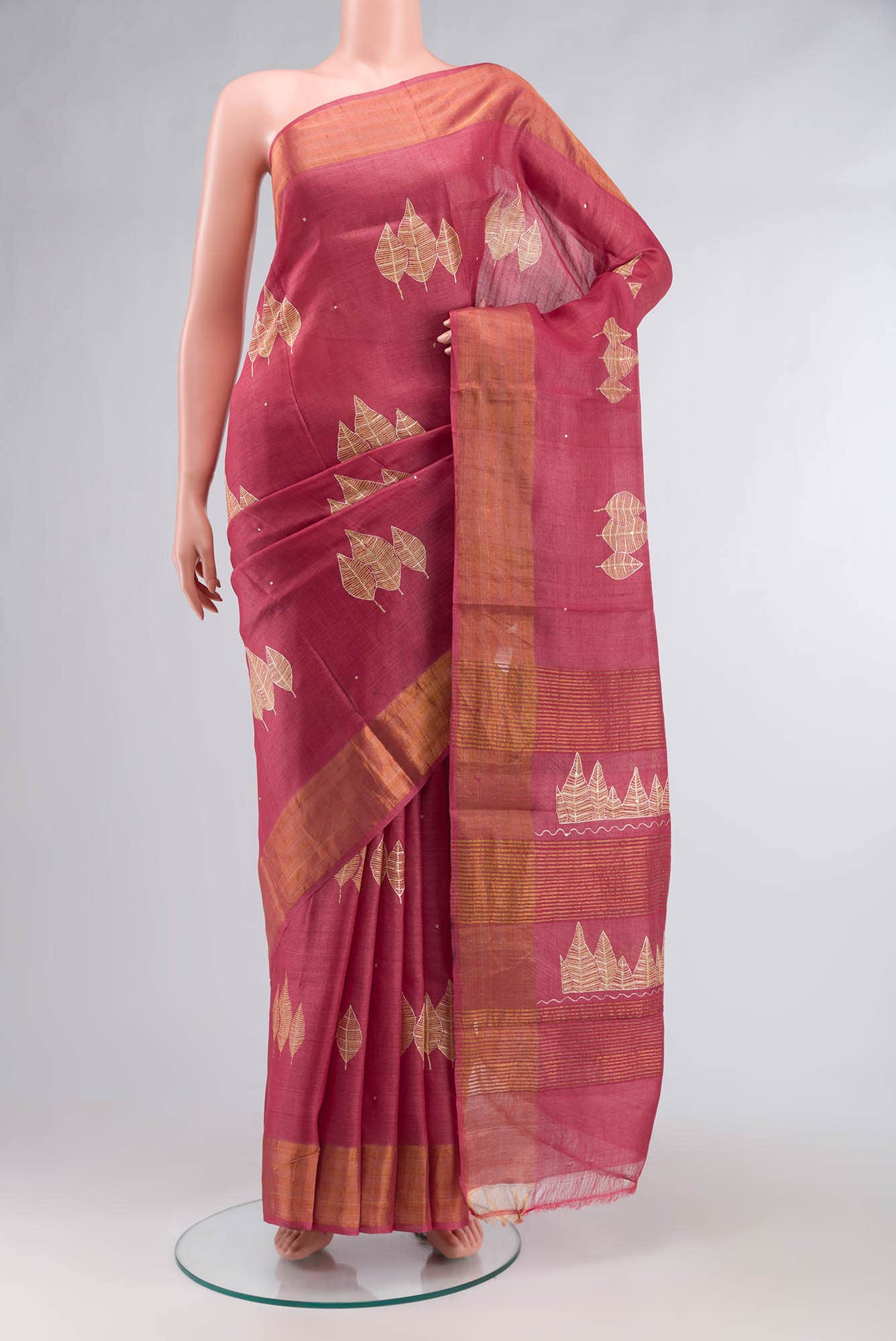 Red Bhagalpuri Tussar Silk Saree