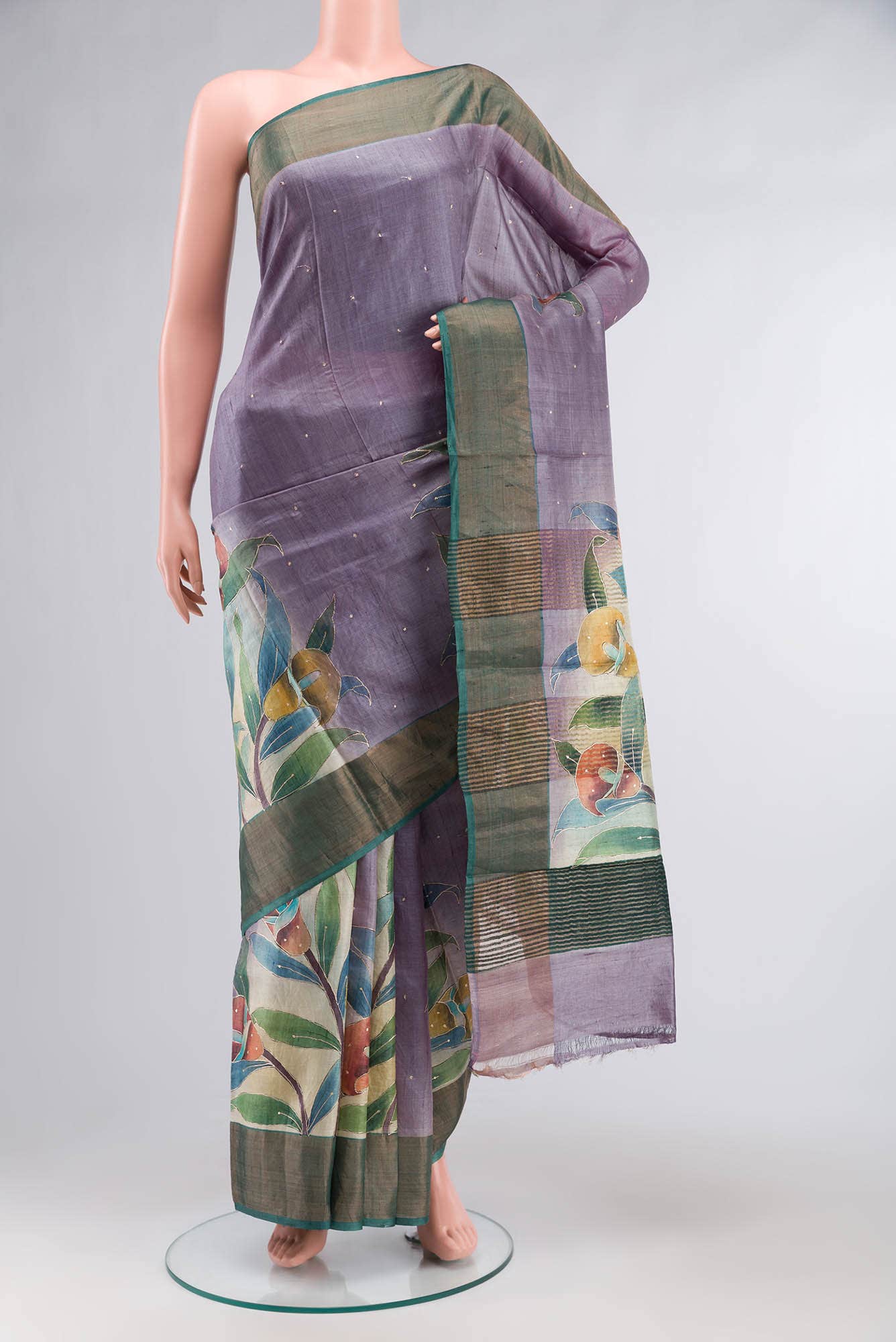 Lilac Bhagalpuri Tussar Silk Saree