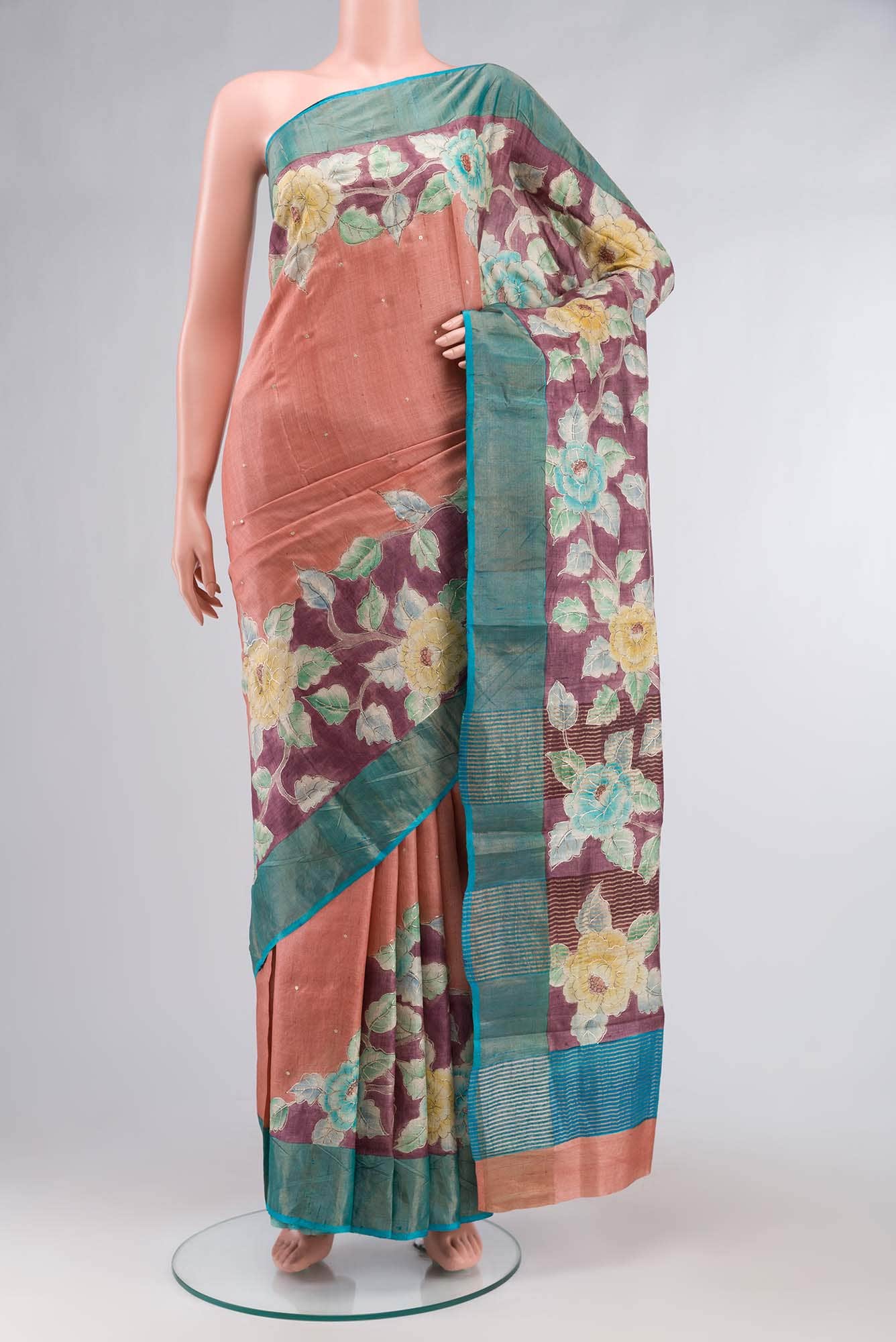 Peach Bhagalpuri Tussar Silk Saree