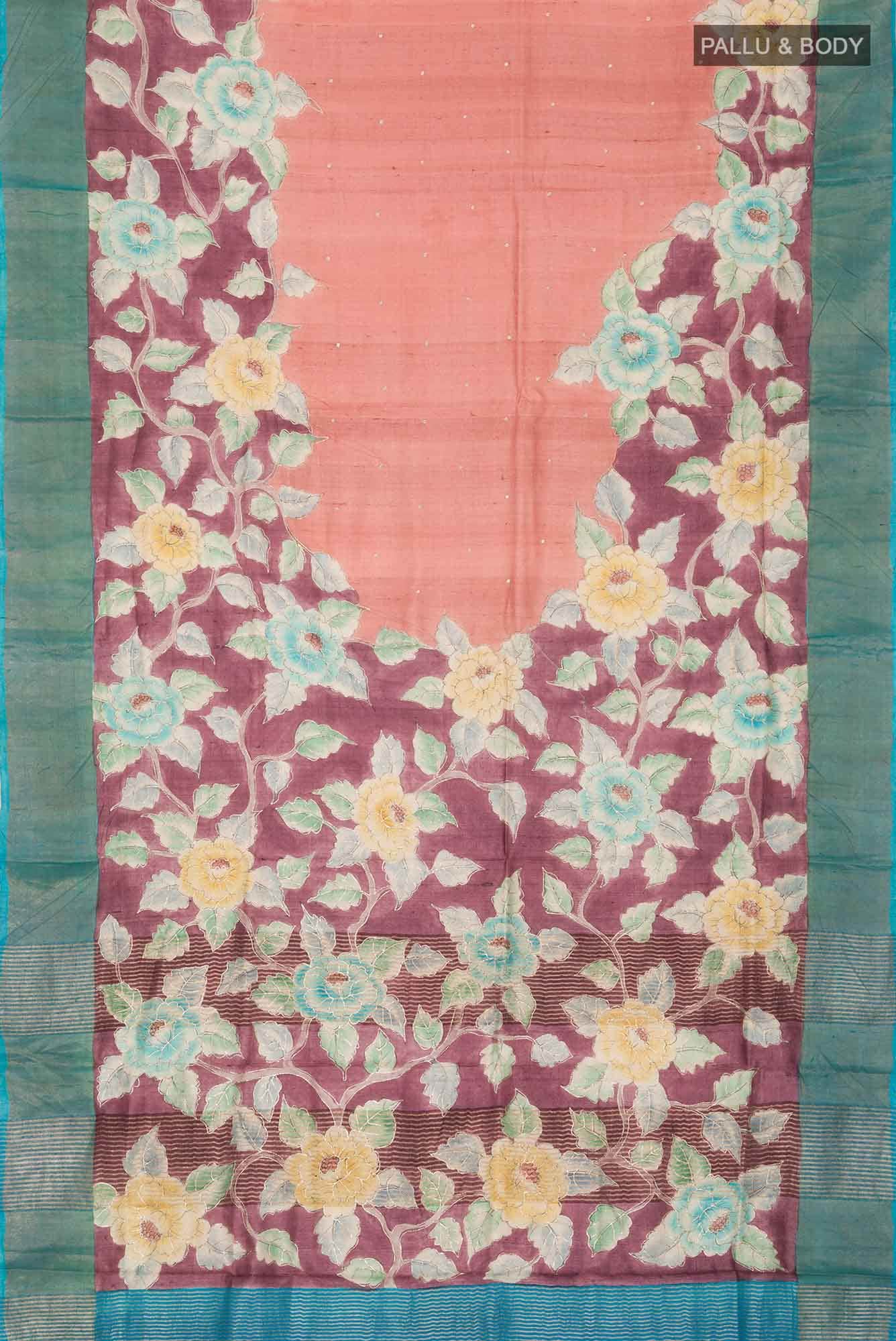 Peach Bhagalpuri Tussar Silk Saree