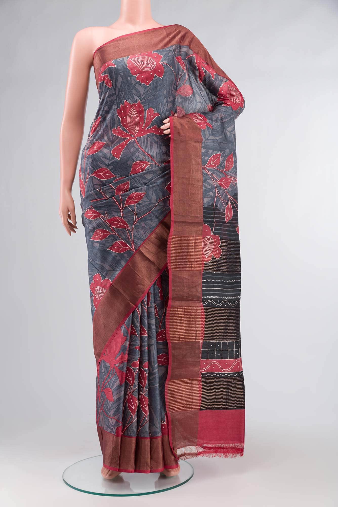 Grey Bhagalpuri Tussar Silk Saree