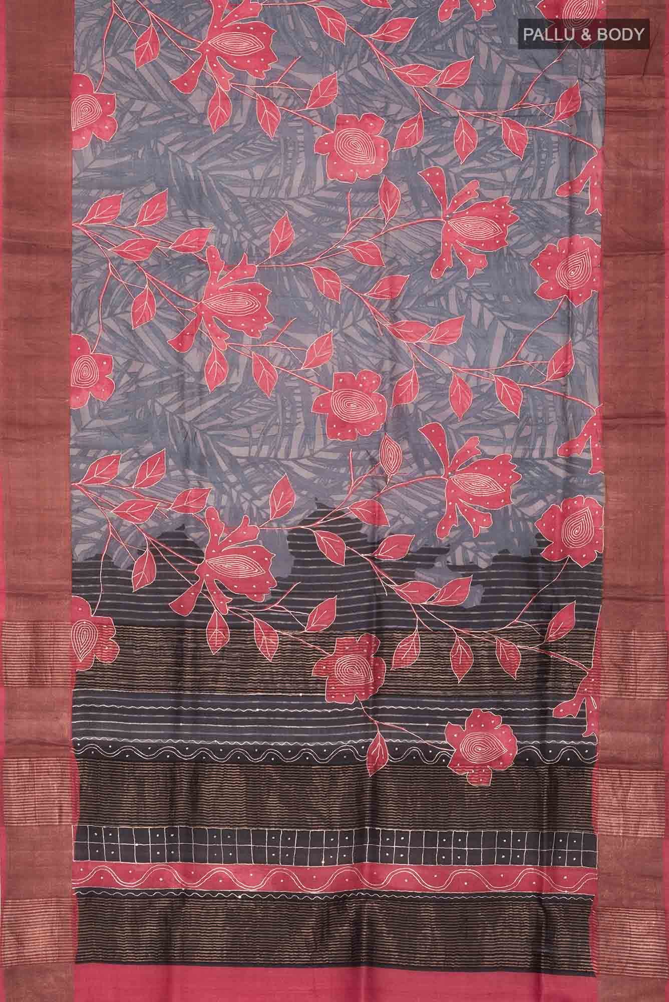 Grey Bhagalpuri Tussar Silk Saree