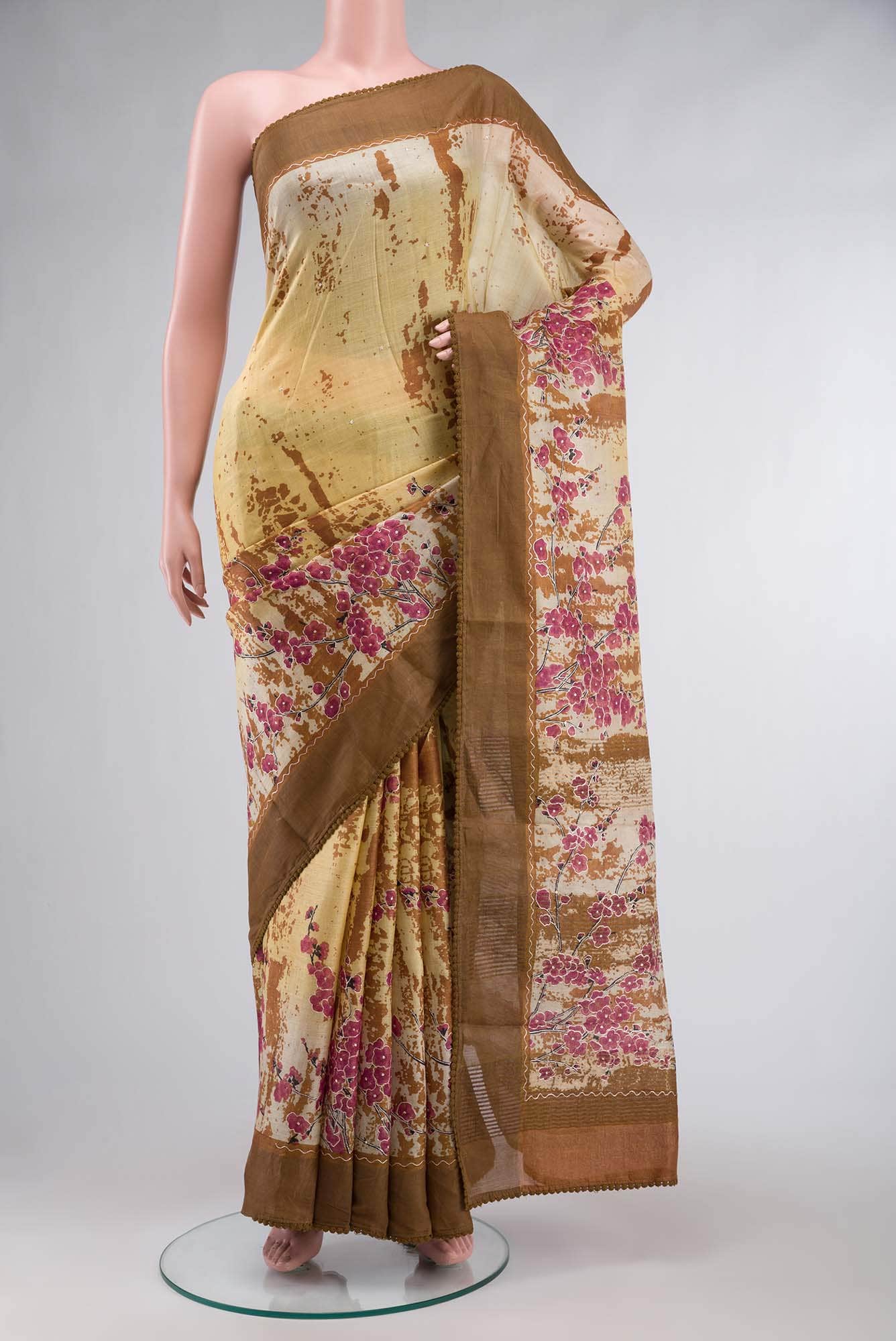Yellow Bhagalpuri Tussar Silk Saree