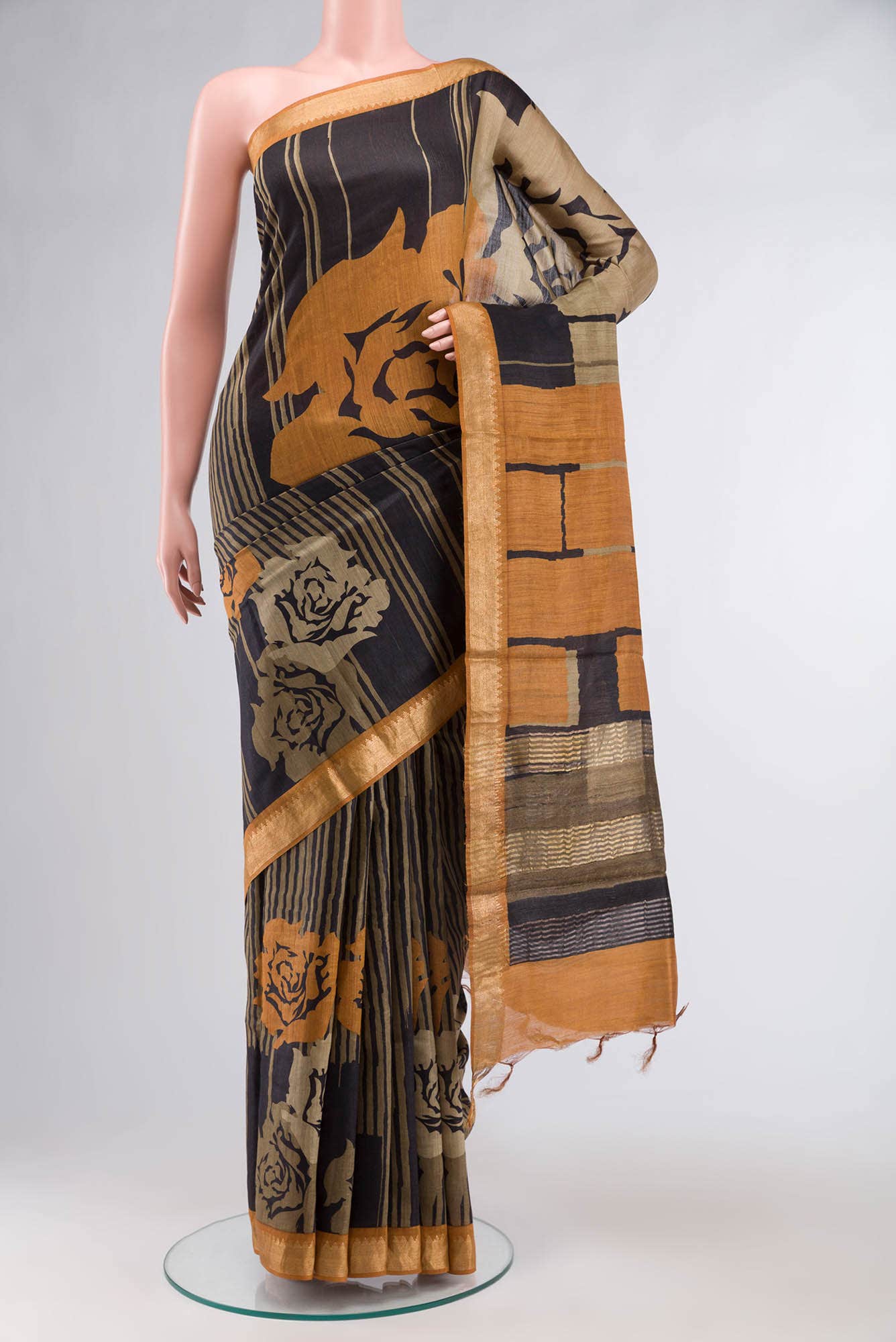 Black Tussar Silk Saree