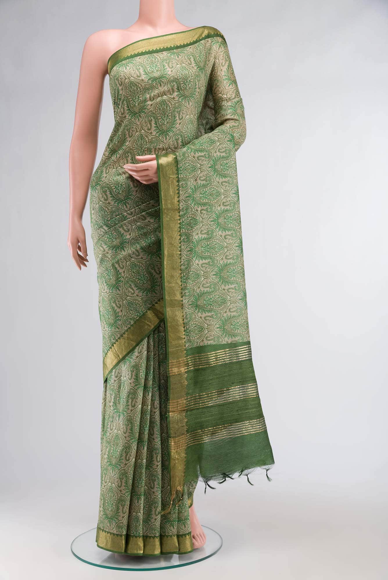 Green Tussar Silk Saree