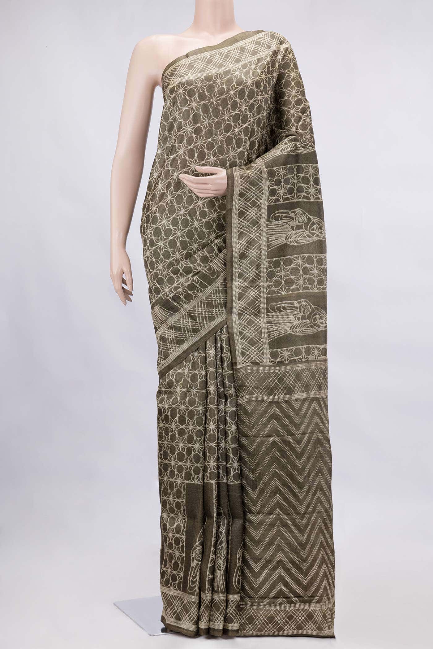 Mehandi Green Tussar Silk Saree