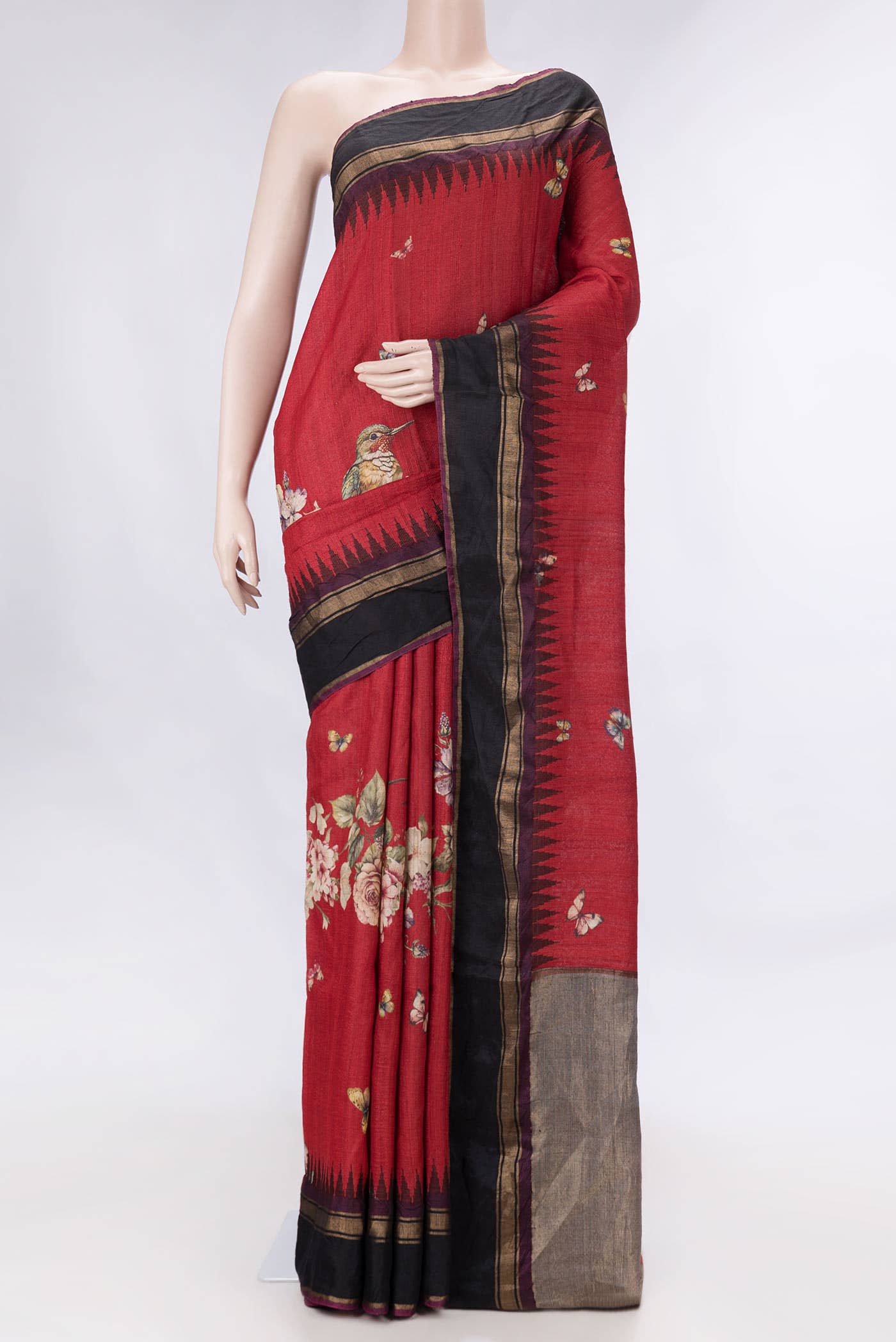 Red Dual Tone Tussar Silk Saree