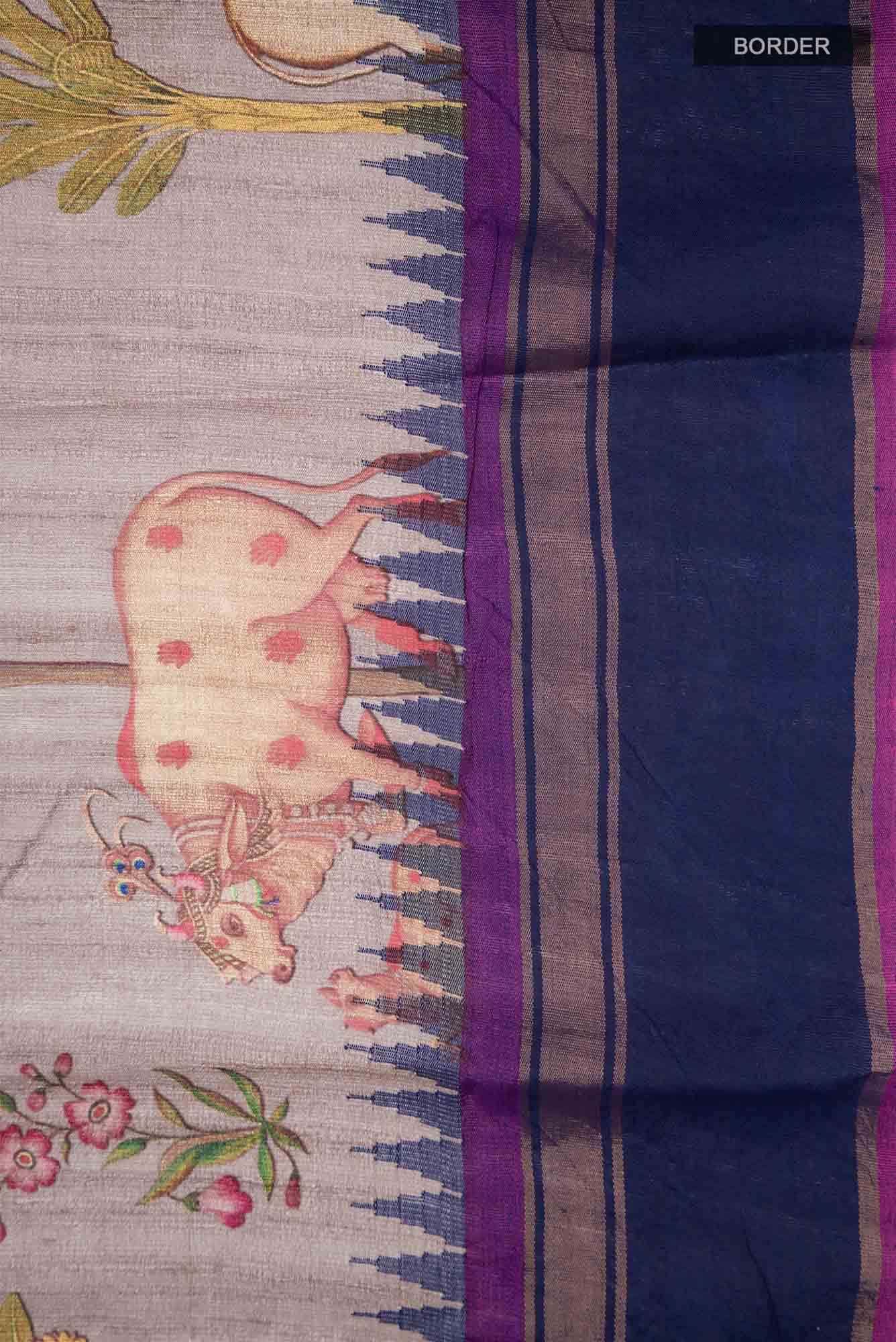Beige Tussar Saree