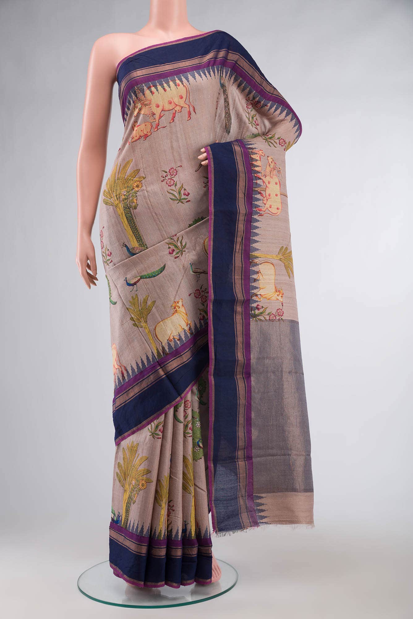 Beige Tussar Saree