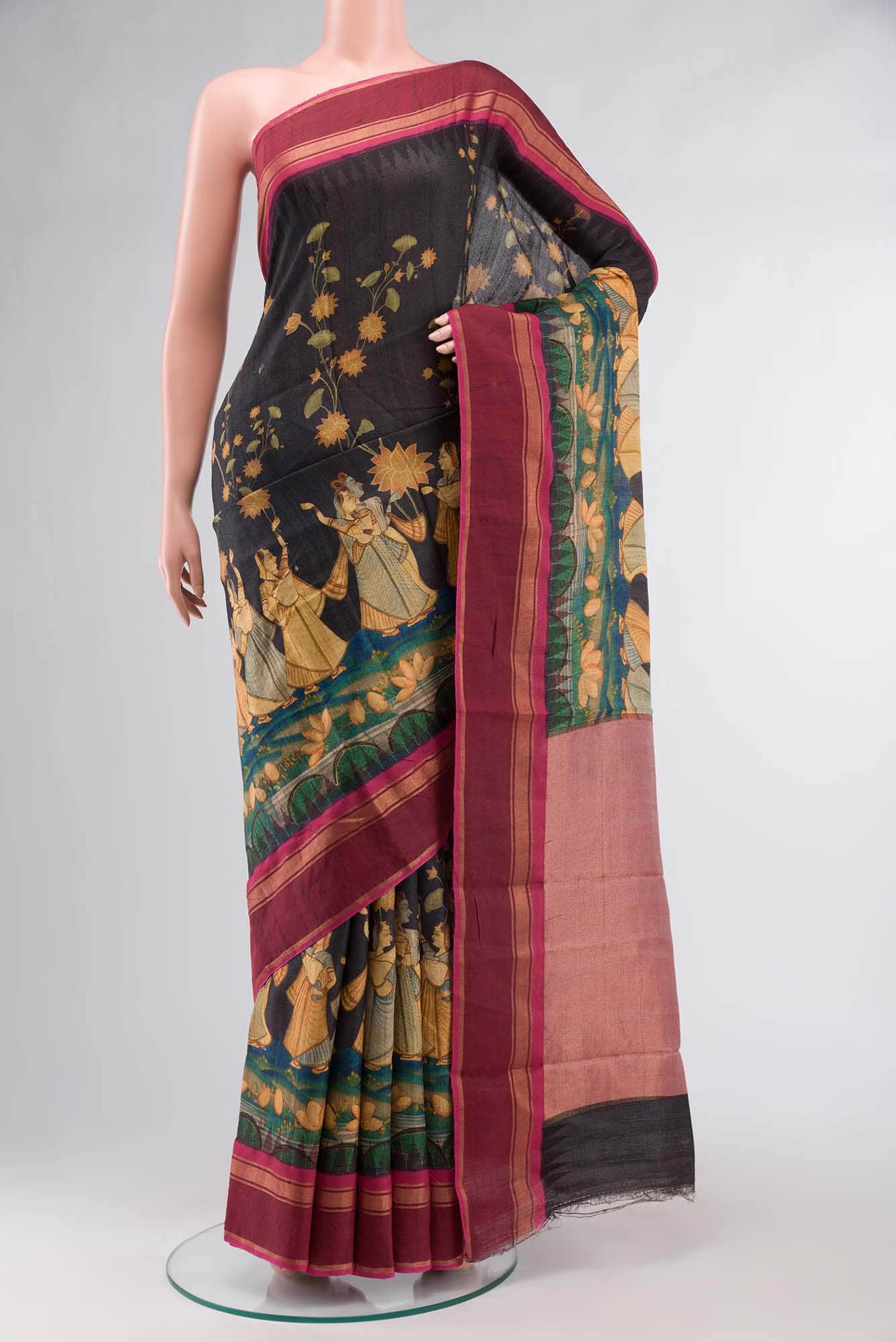Black Tussar Silk Saree