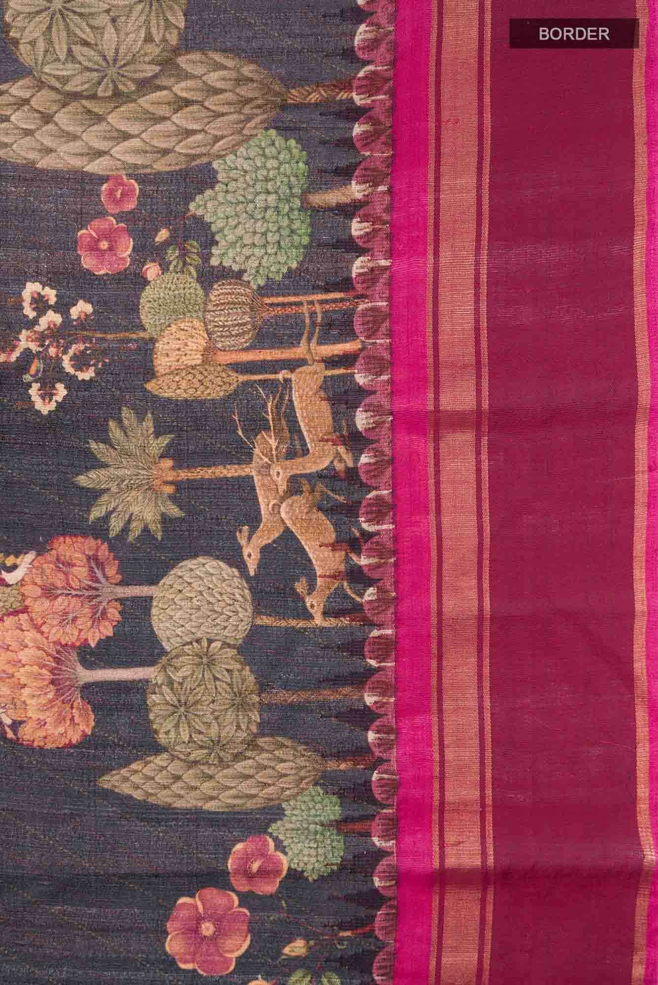 Blue Tussar Silk Saree