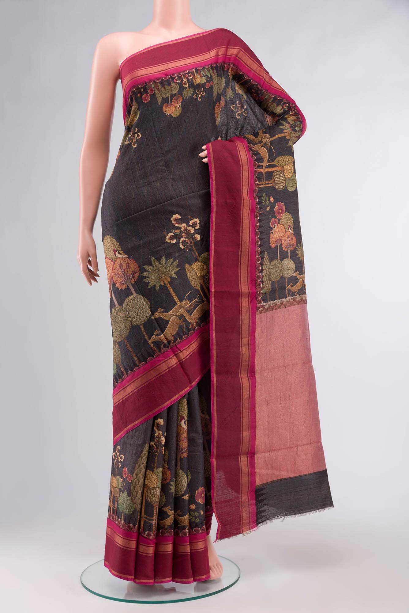Blue Tussar Silk Saree