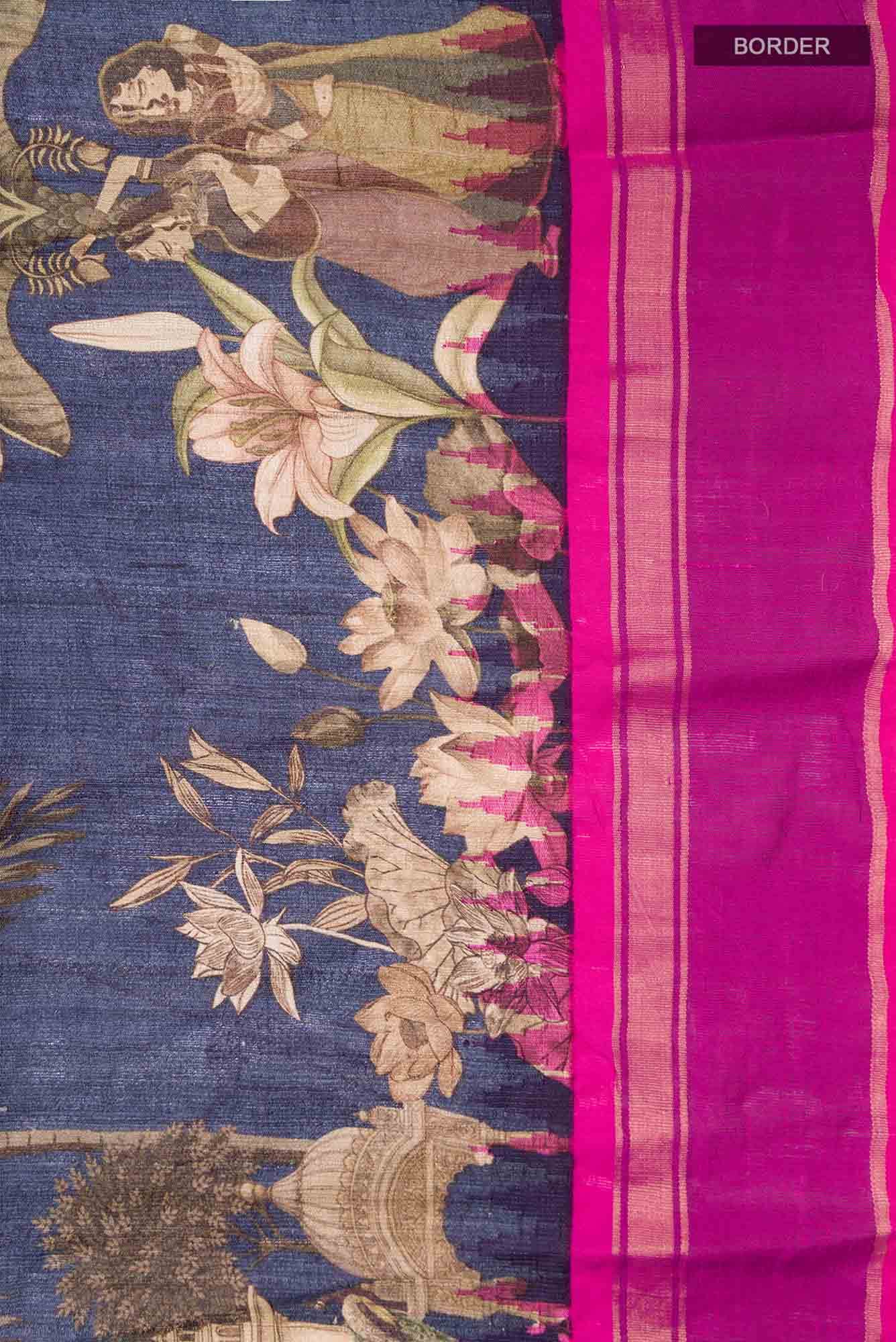 Navy Blue Tussar Saree