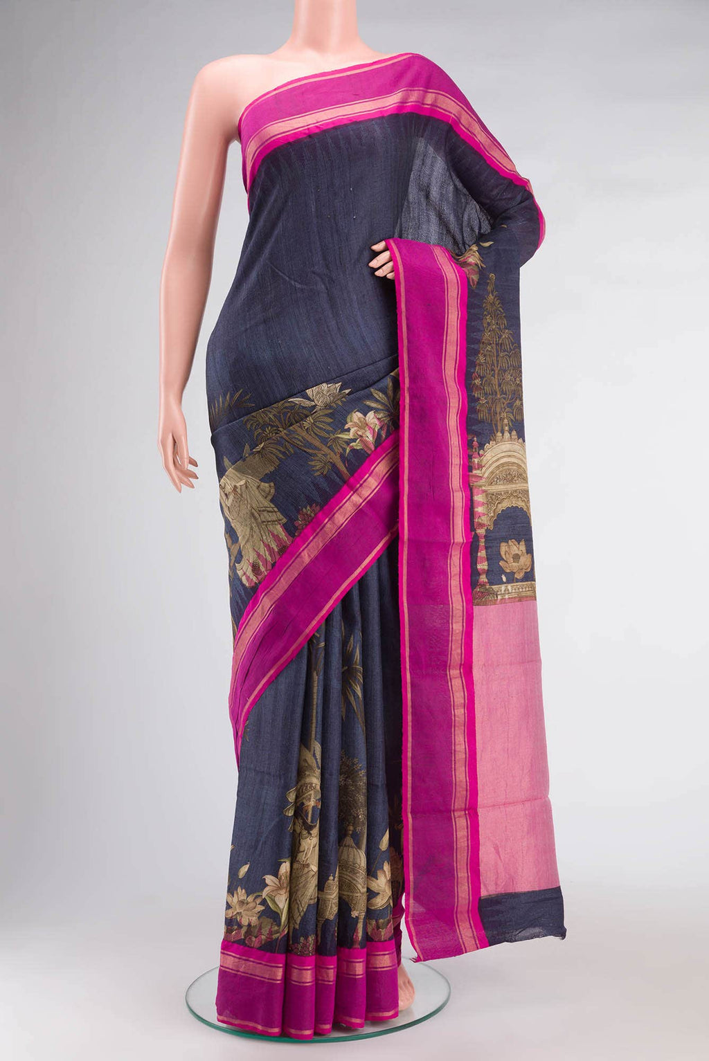 Navy Blue Tussar Saree