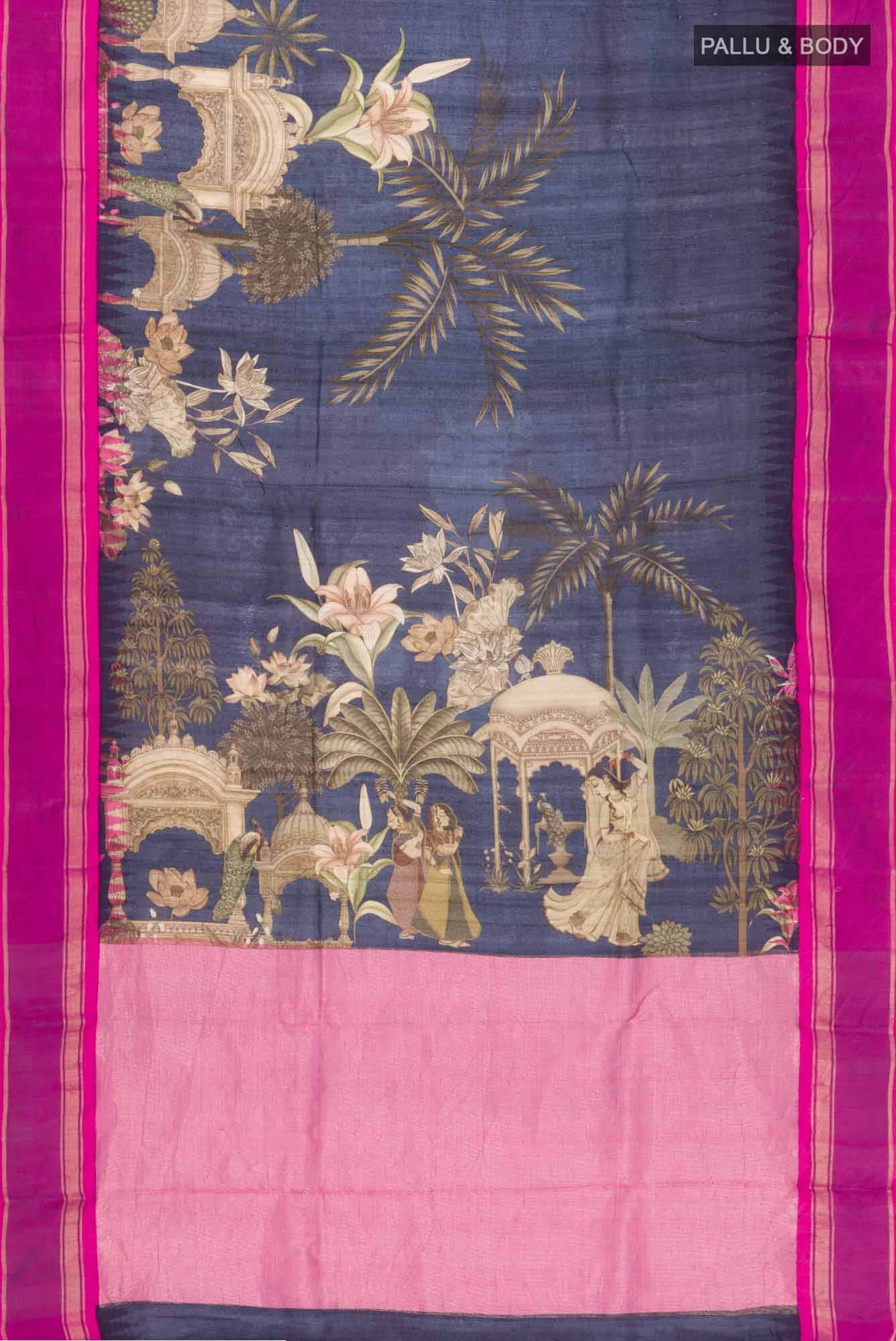 Navy Blue Tussar Saree