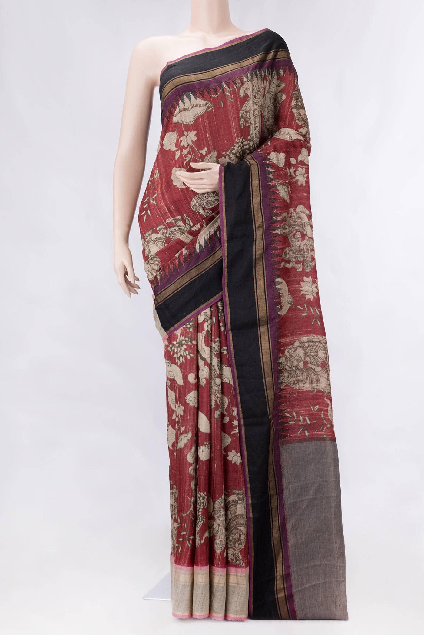 Maroon Dual Tone Tussar Silk Saree