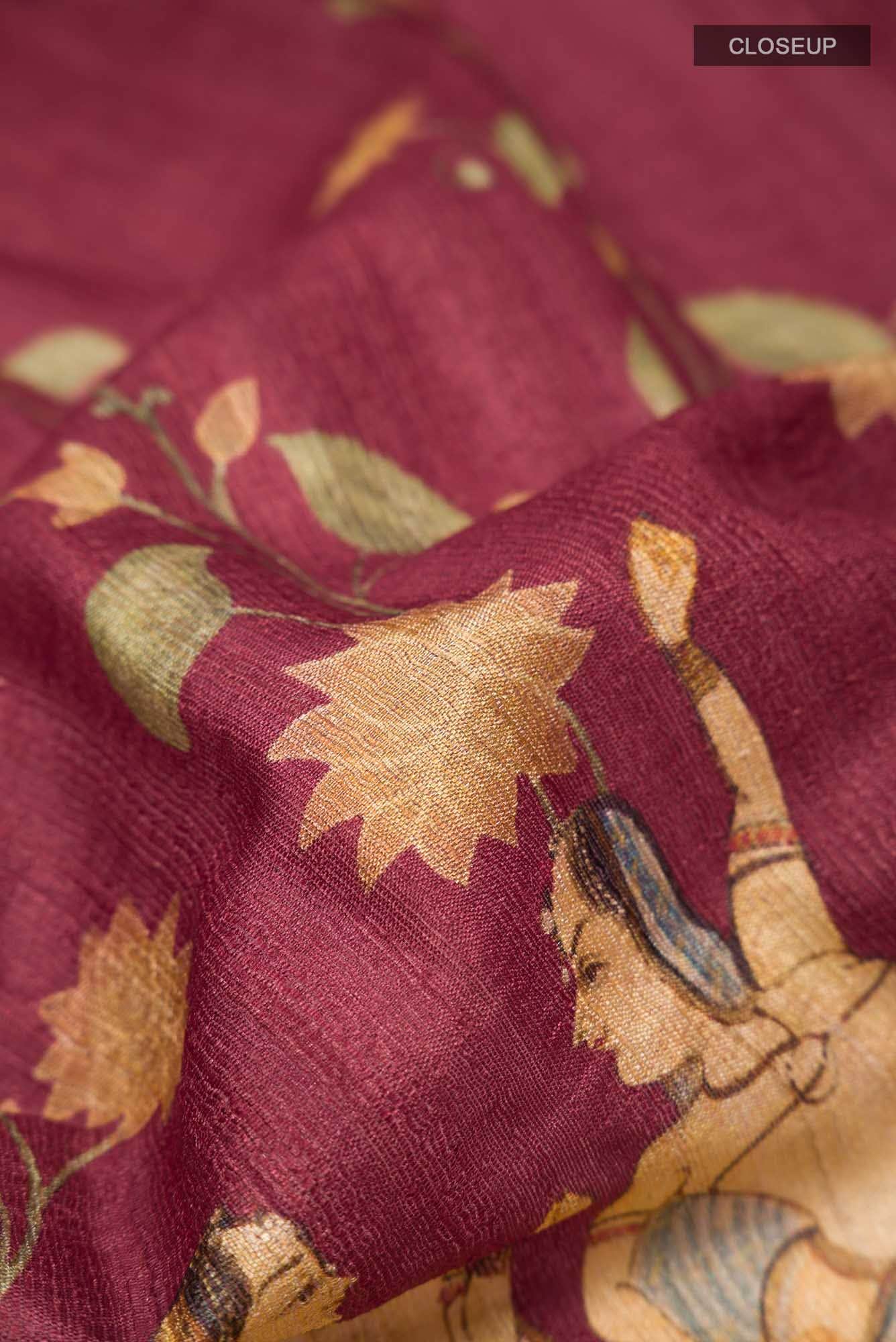 Maroon Tussar Saree