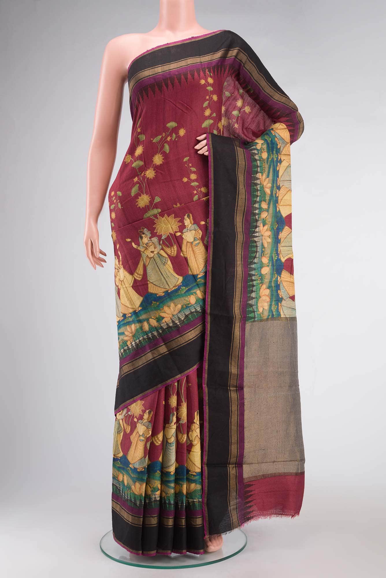 Maroon Tussar Saree