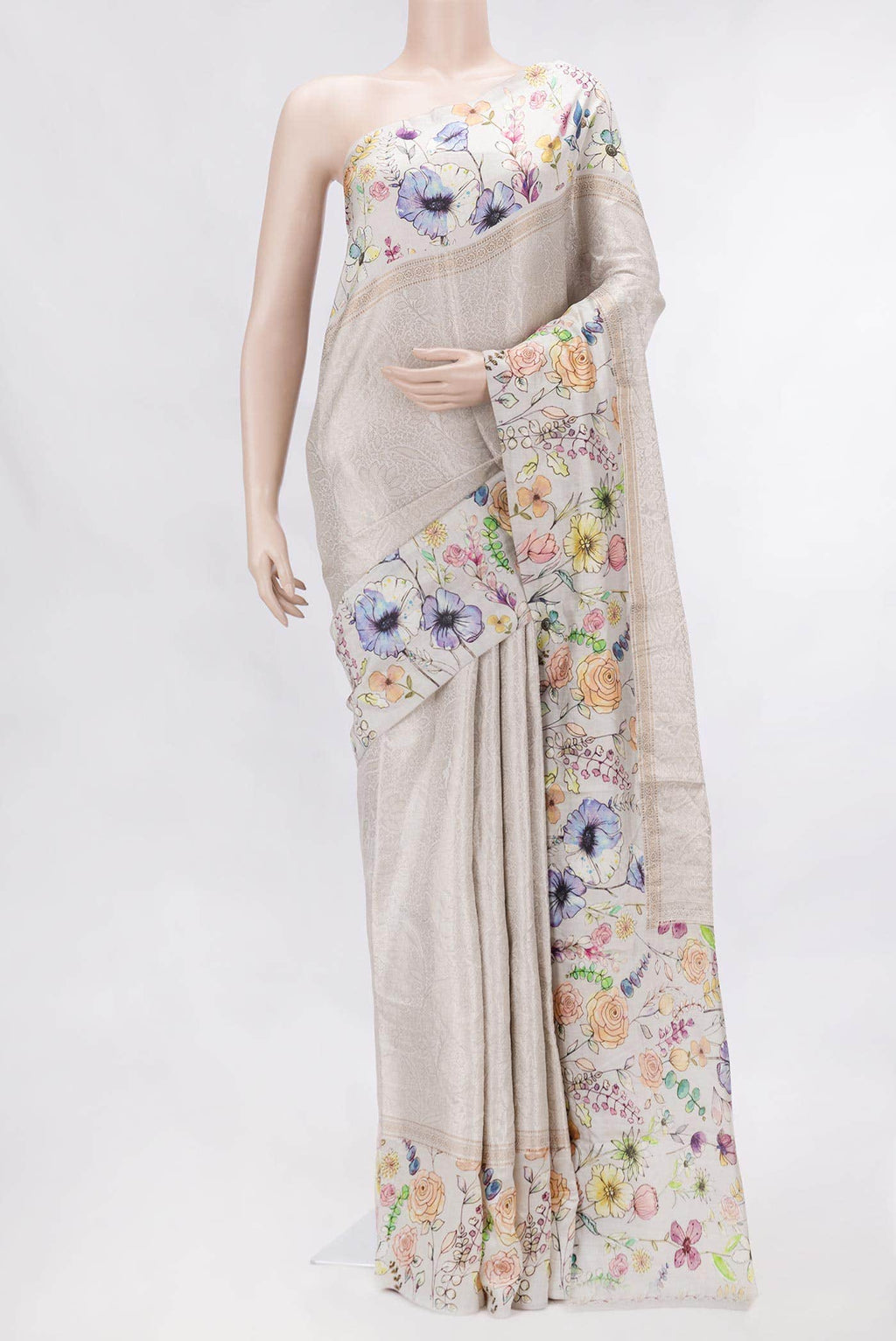 Grey Dual Tone Tussar Silk Saree