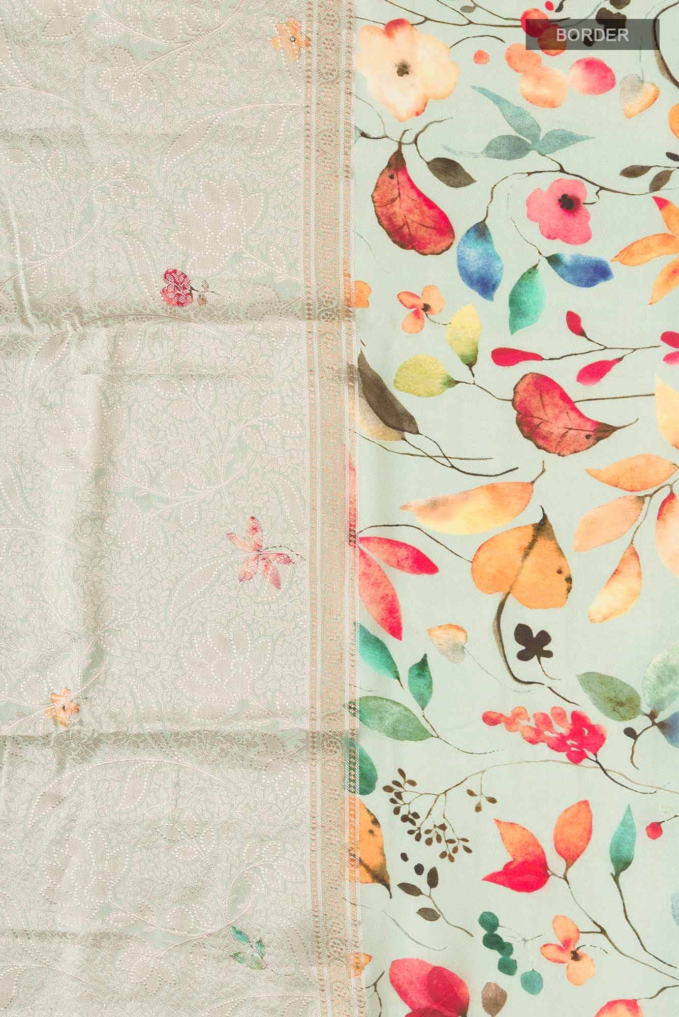 Mint Green Banarasi Raw Silk Saree