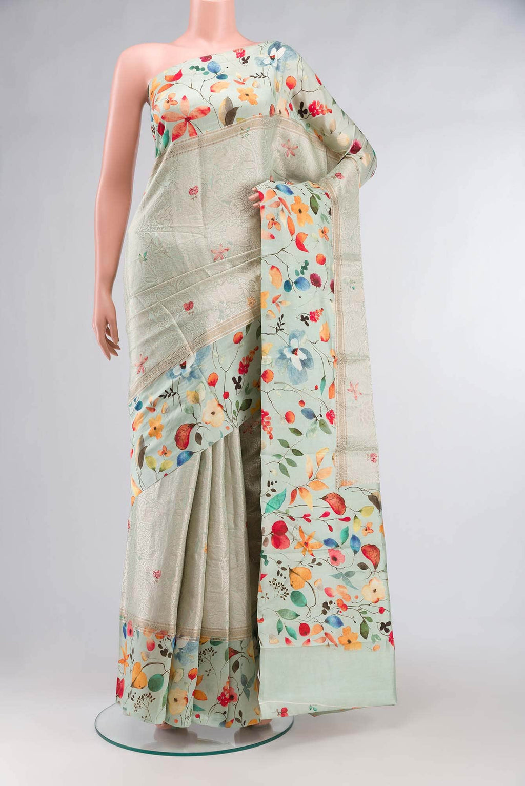 Mint Green Banarasi Raw Silk Saree