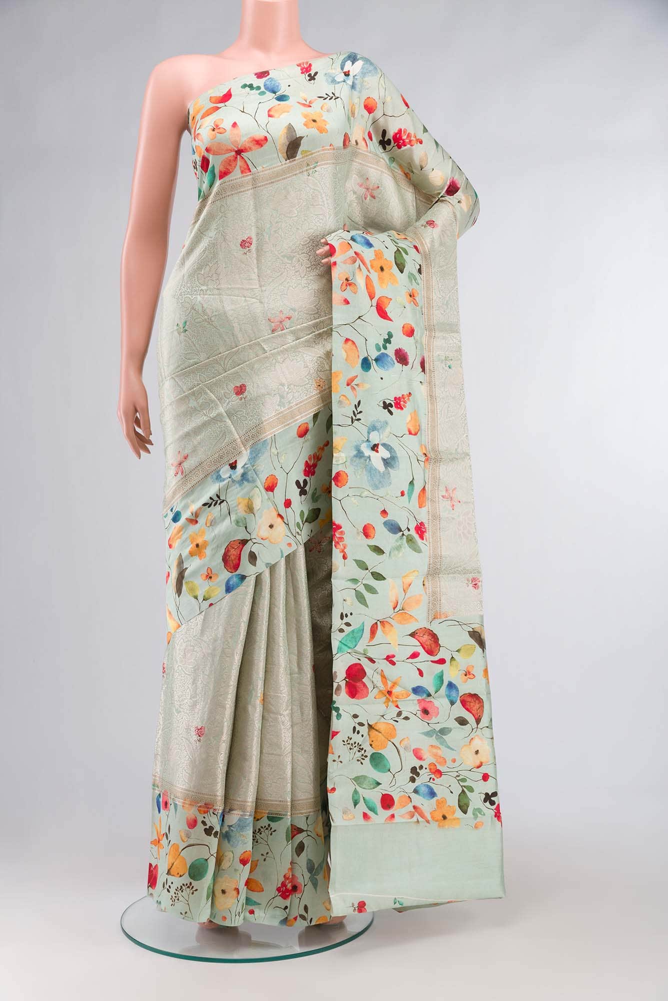 Mint Green Banarasi Raw Silk Saree
