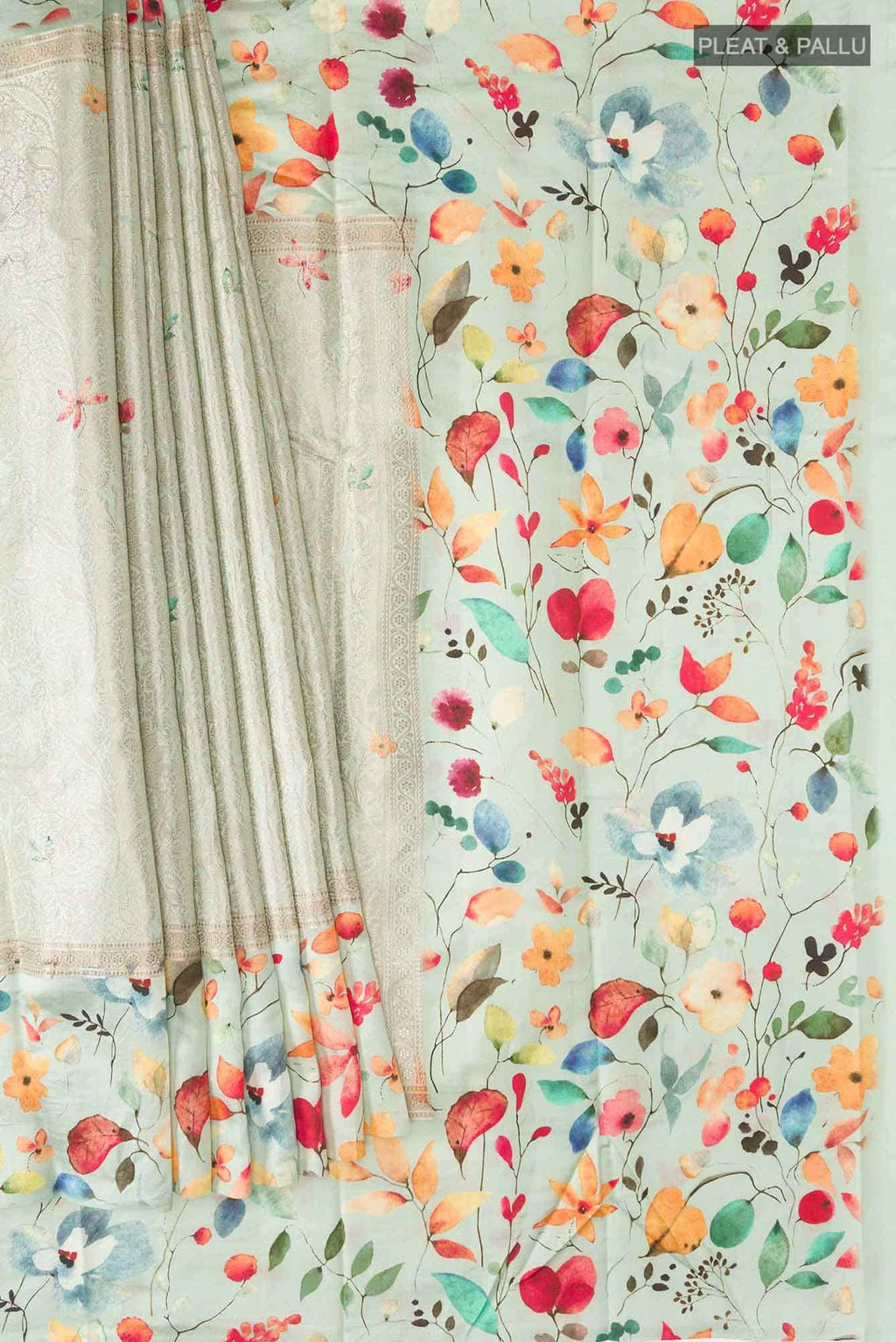 Mint Green Banarasi Raw Silk Saree