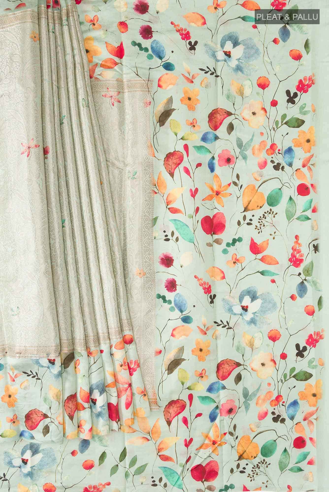 Mint Green Banarasi Raw Silk Saree