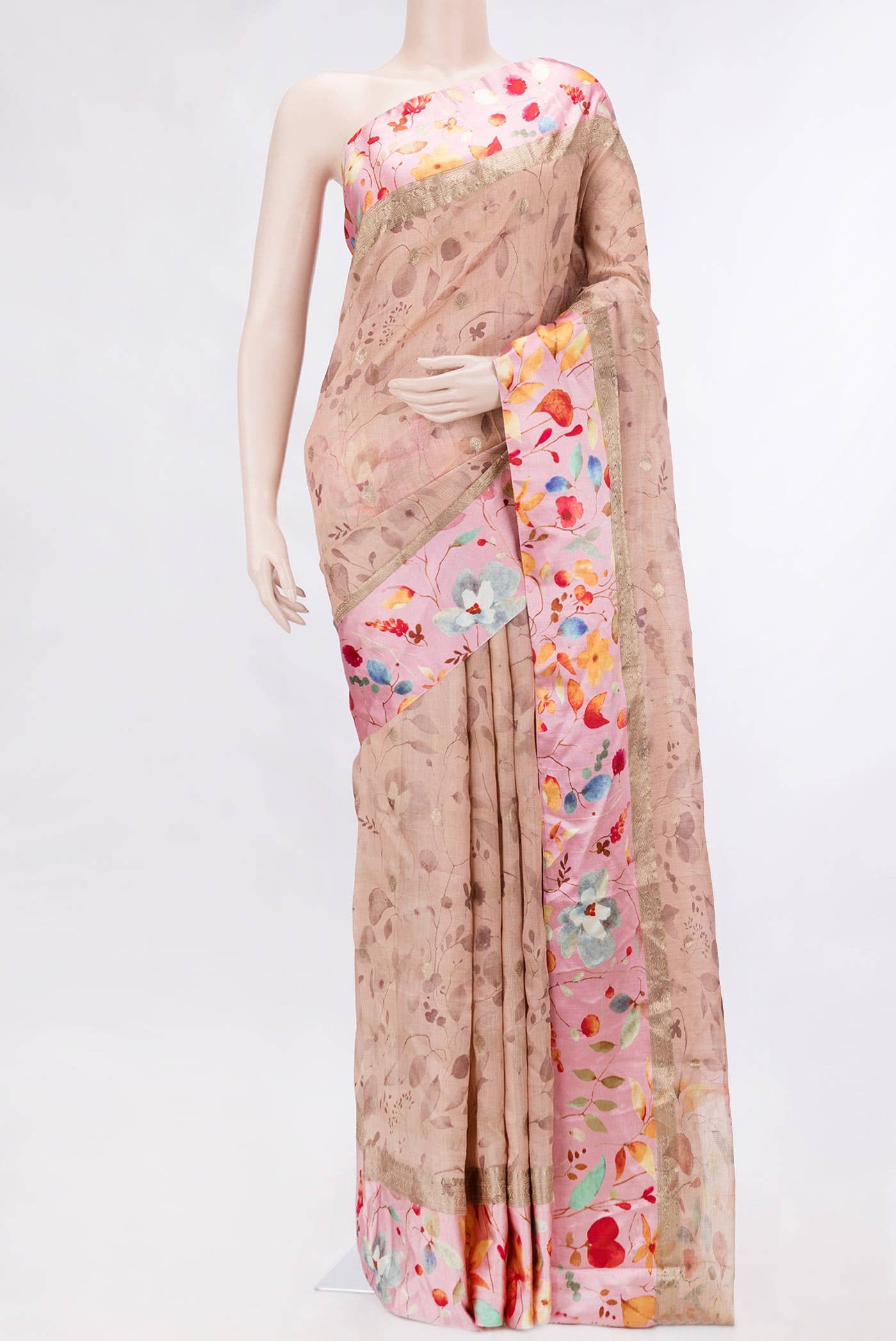 Rose Gold Dual Tone Tussar Silk Saree