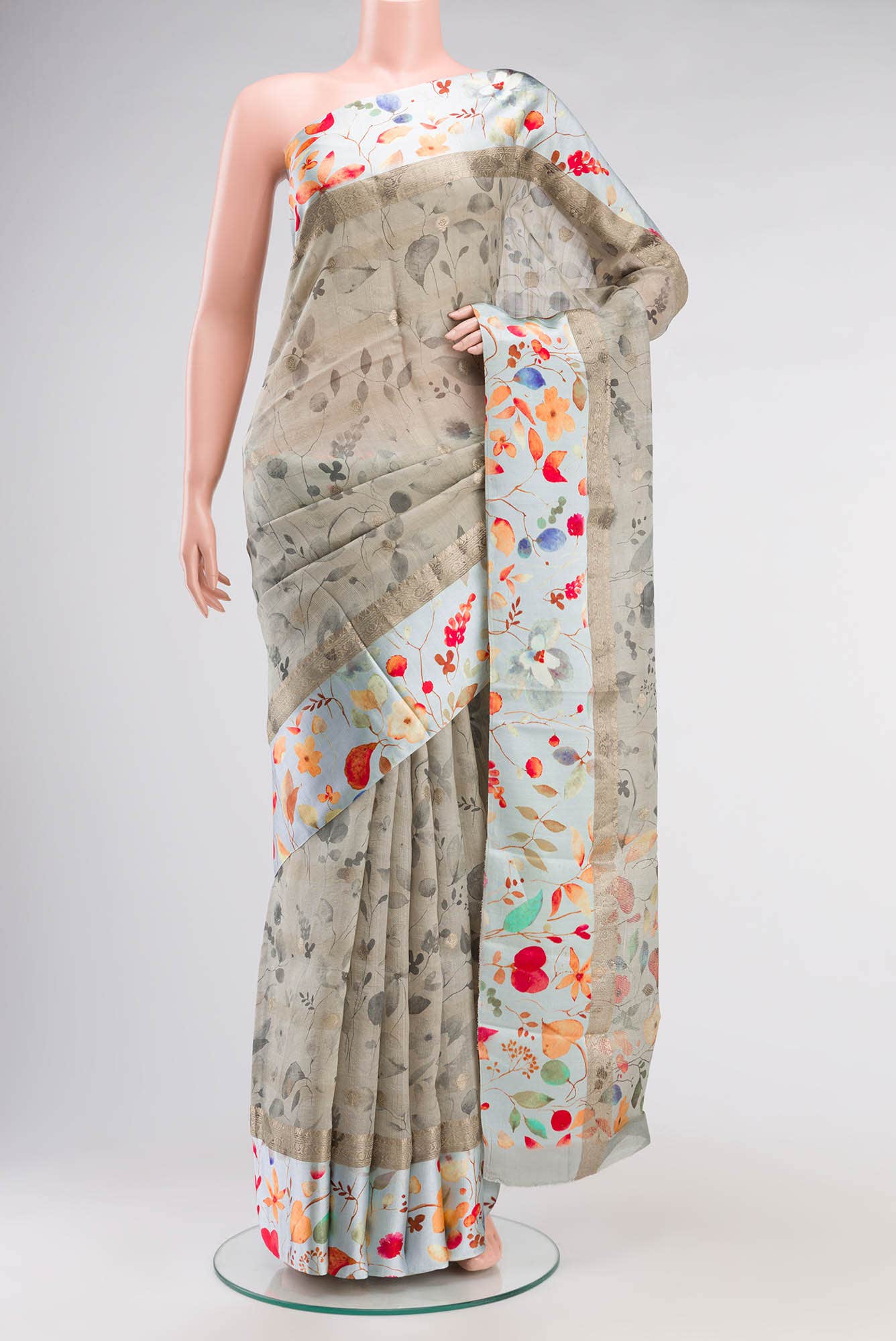 Grey Bhagalpuri Tussar Silk Saree