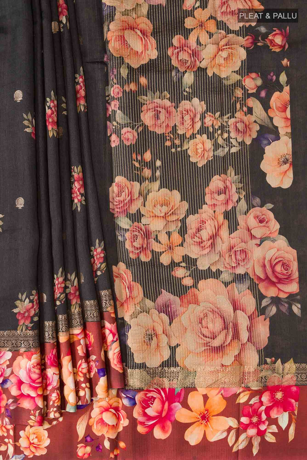 Black Bhagalpuri Tussar Silk Saree