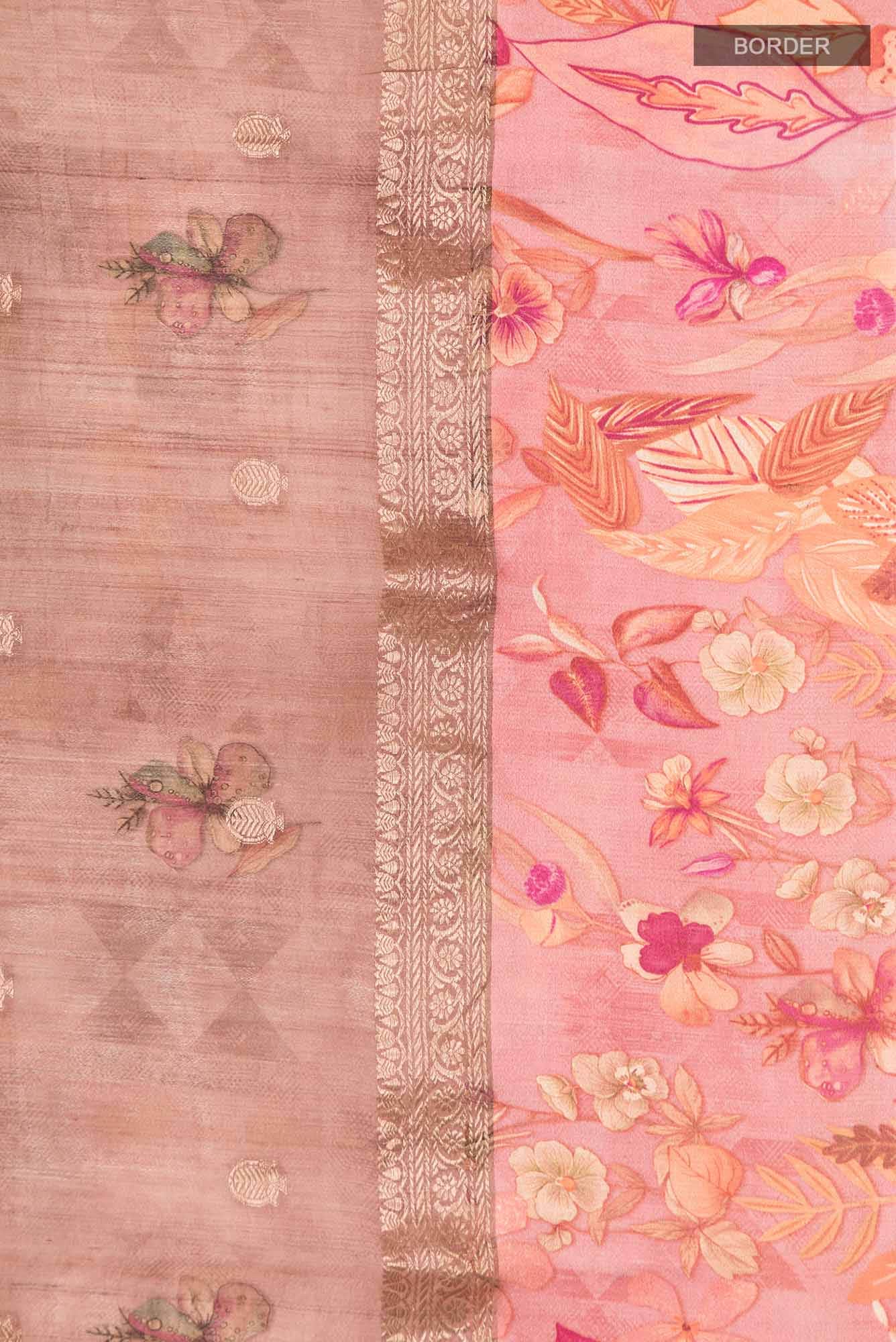 Rose Gold Bhagalpuri Tussar Silk Saree
