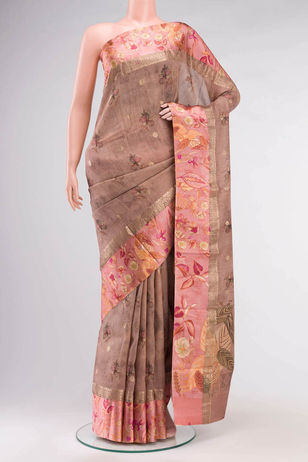 Rose Gold Bhagalpuri Tussar Silk Saree