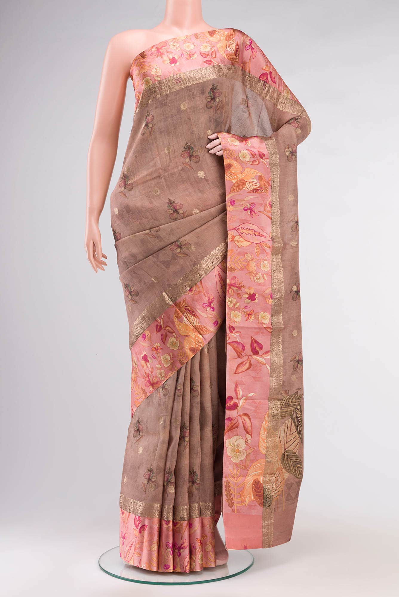 Rose Gold Bhagalpuri Tussar Silk Saree