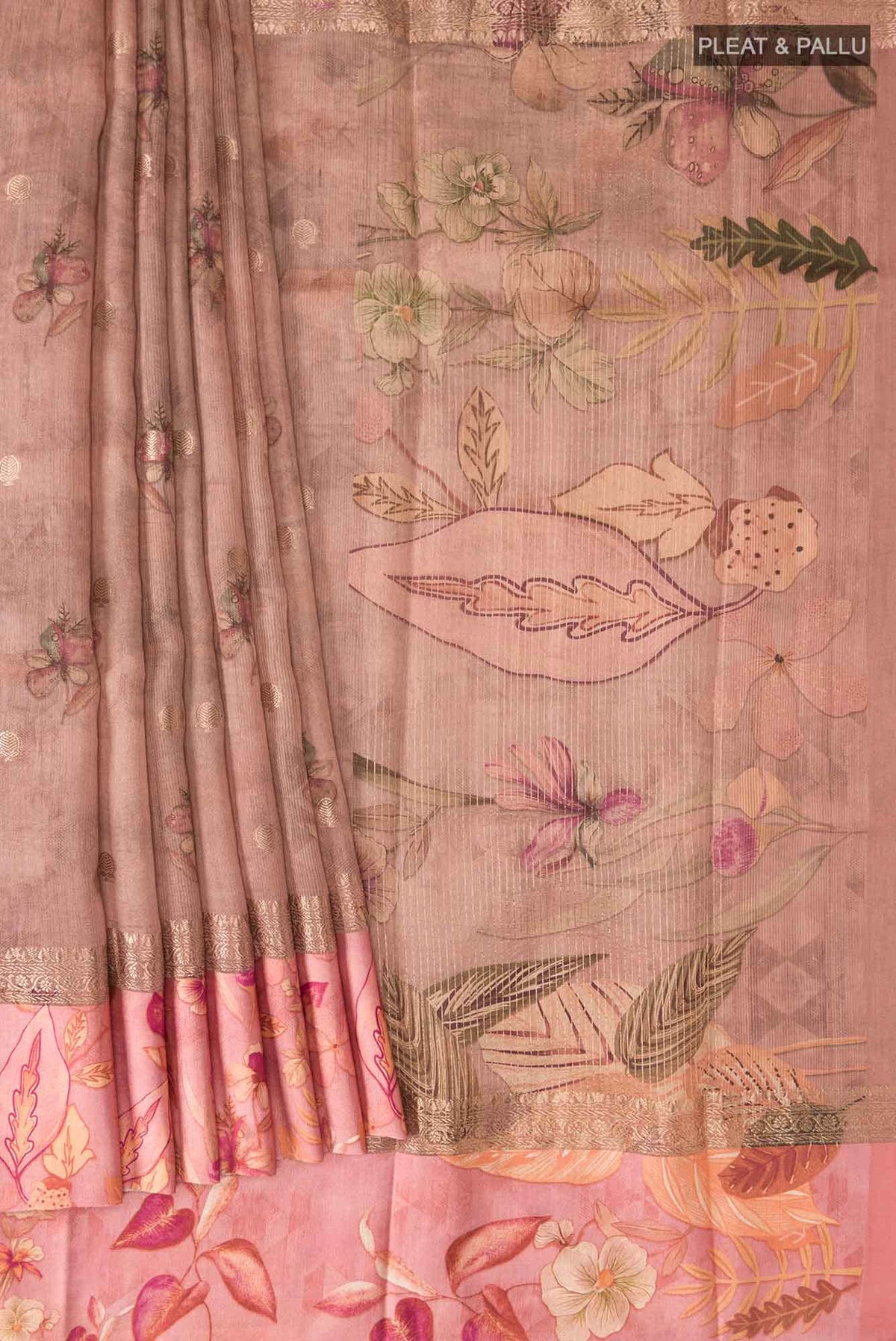 Rose Gold Bhagalpuri Tussar Silk Saree