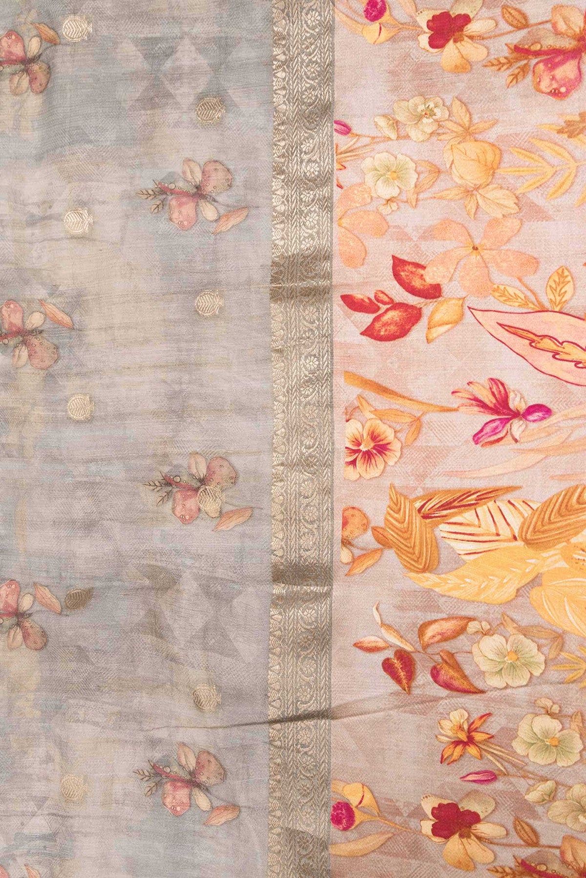 Pure Silk Grey Dual Tone Tussar Saree