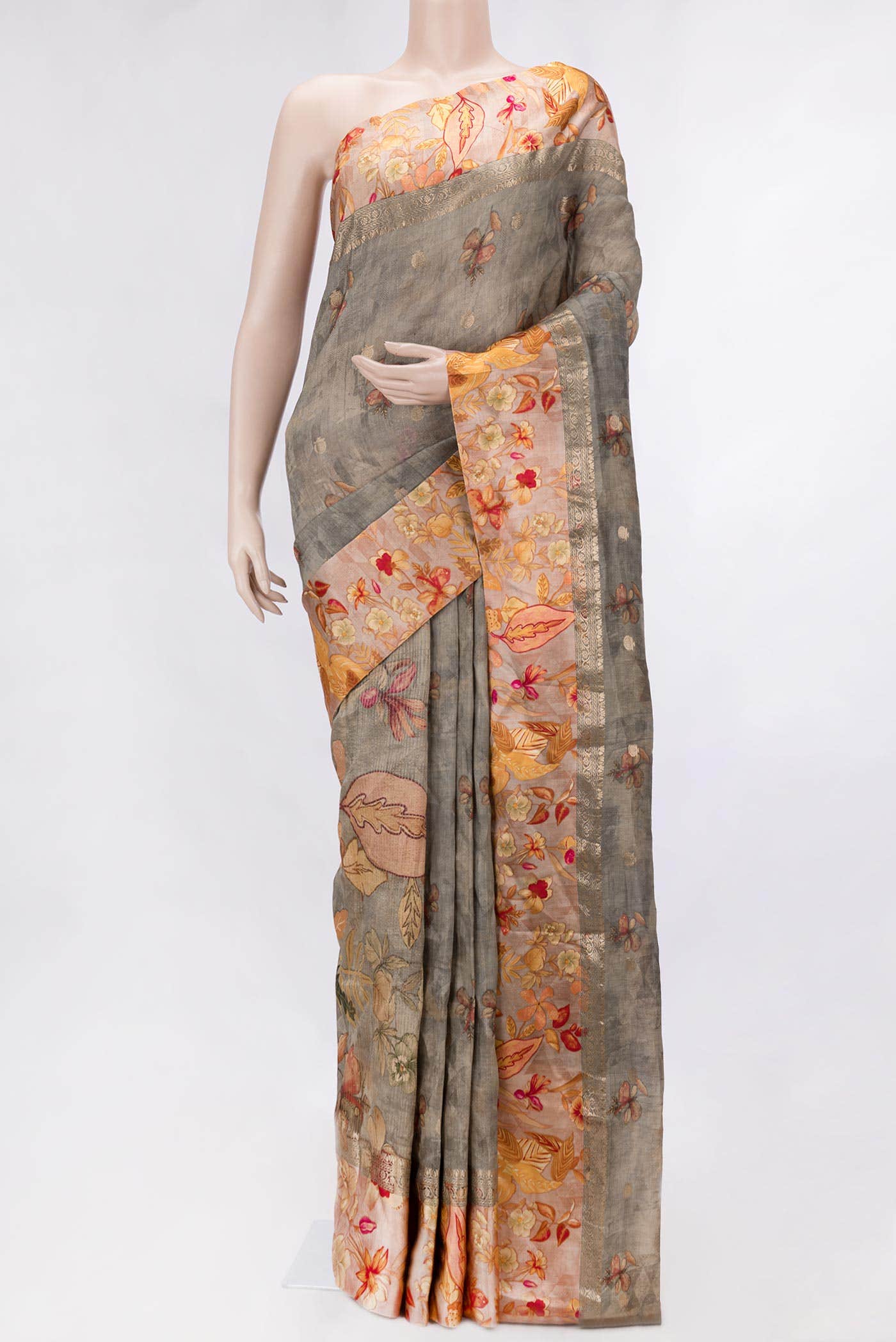 Grey Dual Tone Tussar Silk Saree