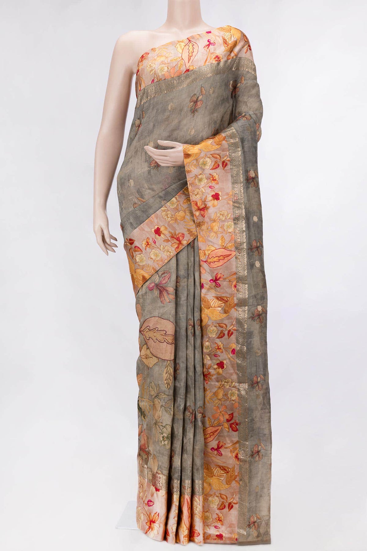 Grey Dual Tone Tussar Silk Saree