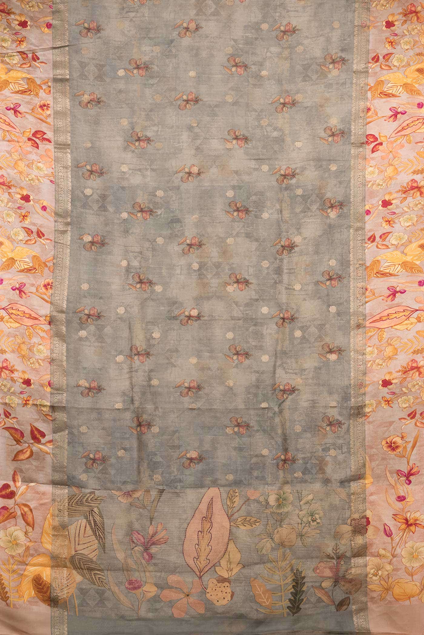 Grey Dual Tone Tussar Silk Saree