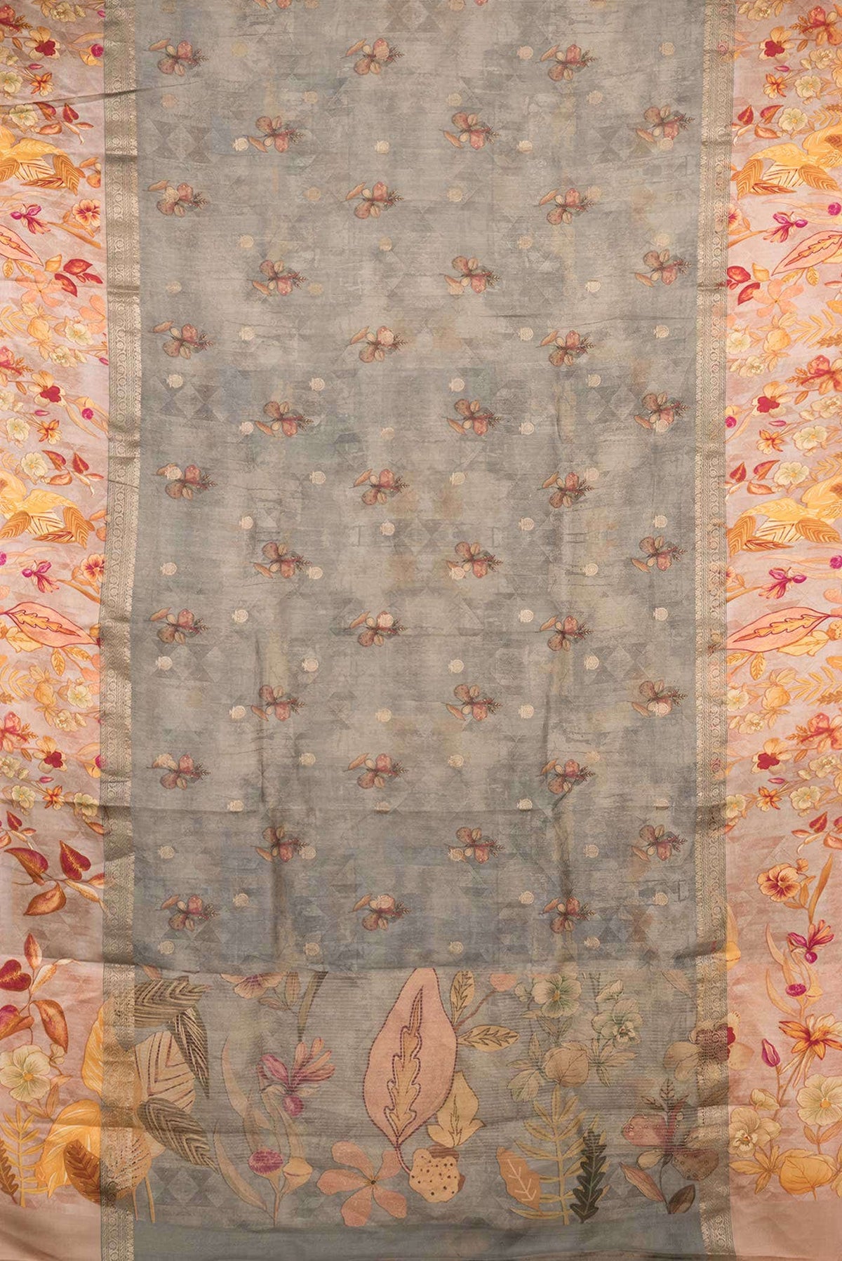 Pure Silk Grey Dual Tone Tussar Saree