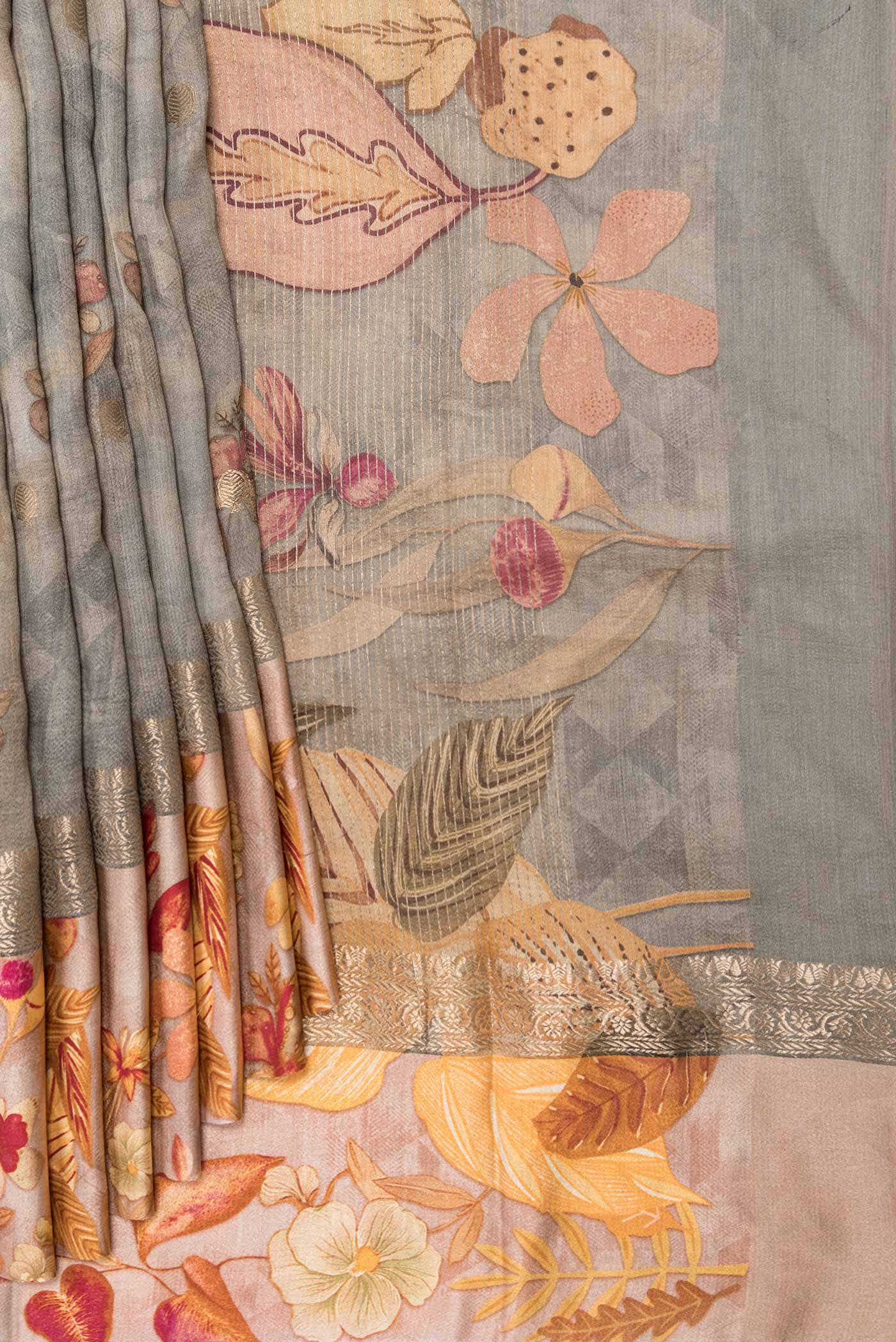 Grey Dual Tone Tussar Silk Saree