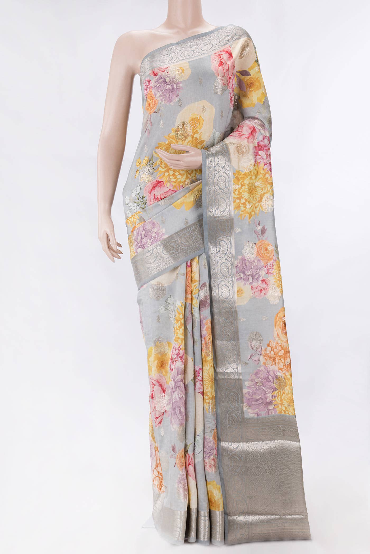 Grey Dual Tone Tussar Silk Saree
