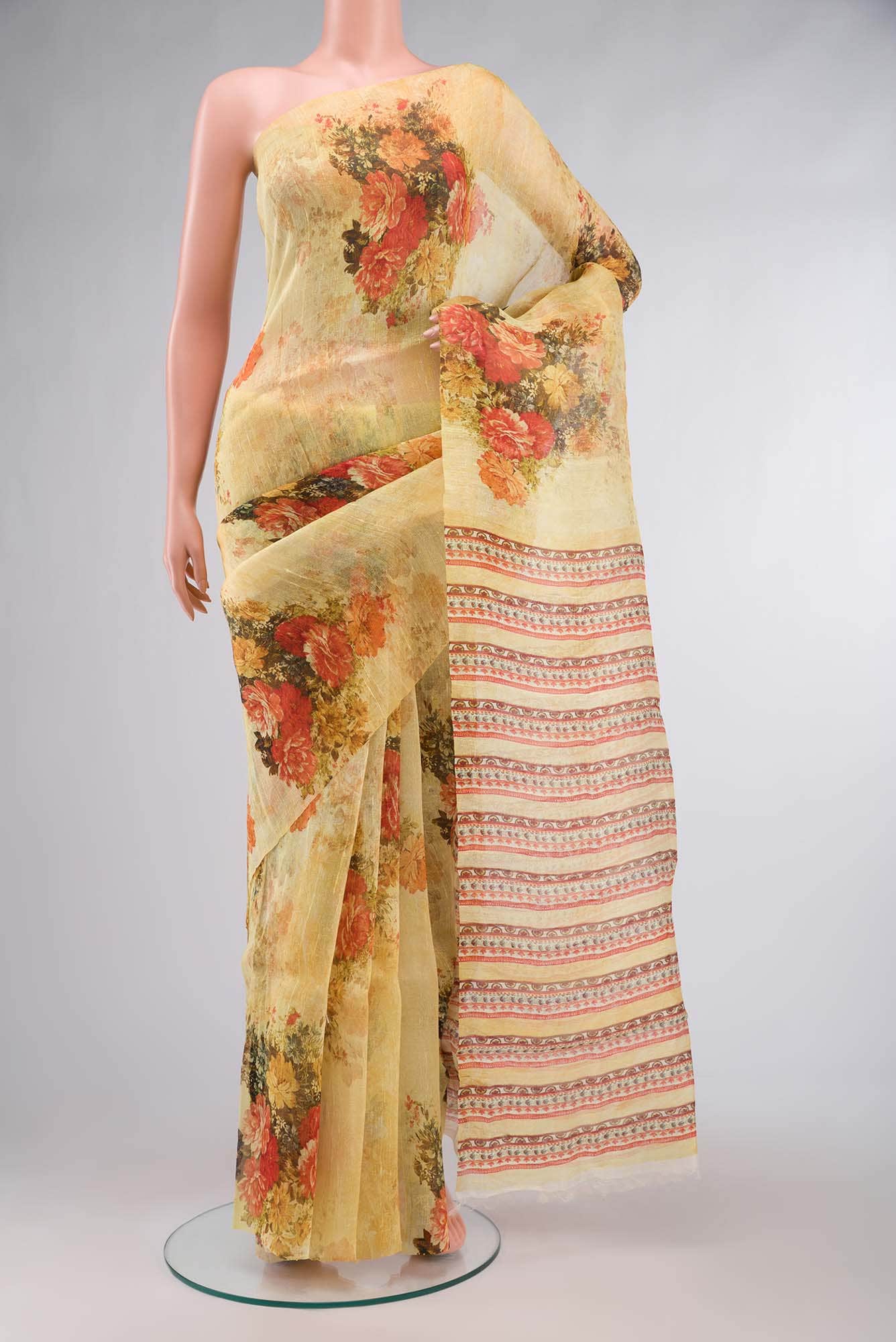 Yellow Bhagalpuri Tussar Silk Saree