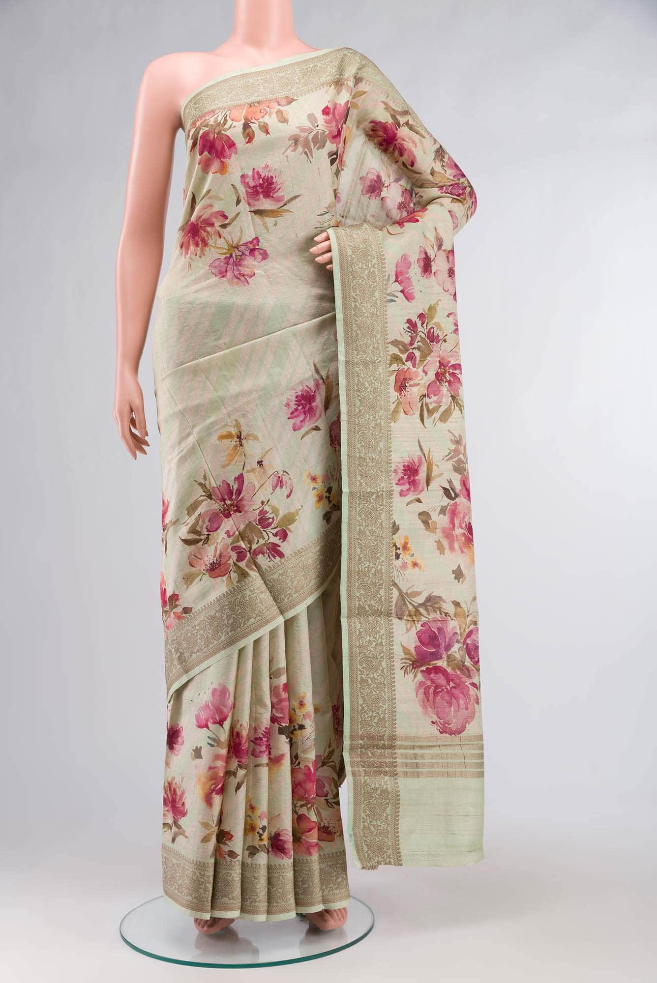 Light Green Bhagalpuri Tussar Silk Saree