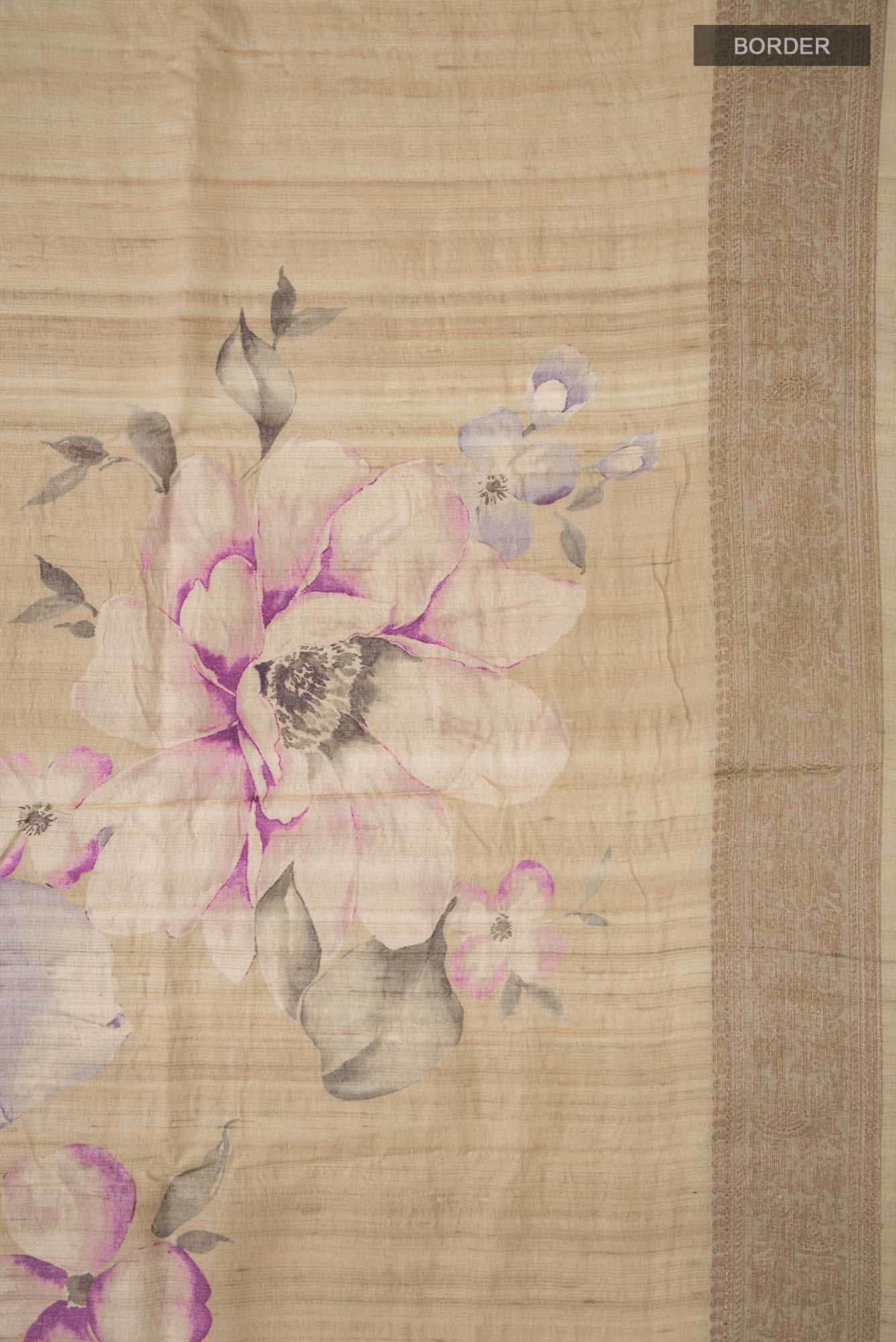 Beige Bhagalpuri Tussar Silk Saree