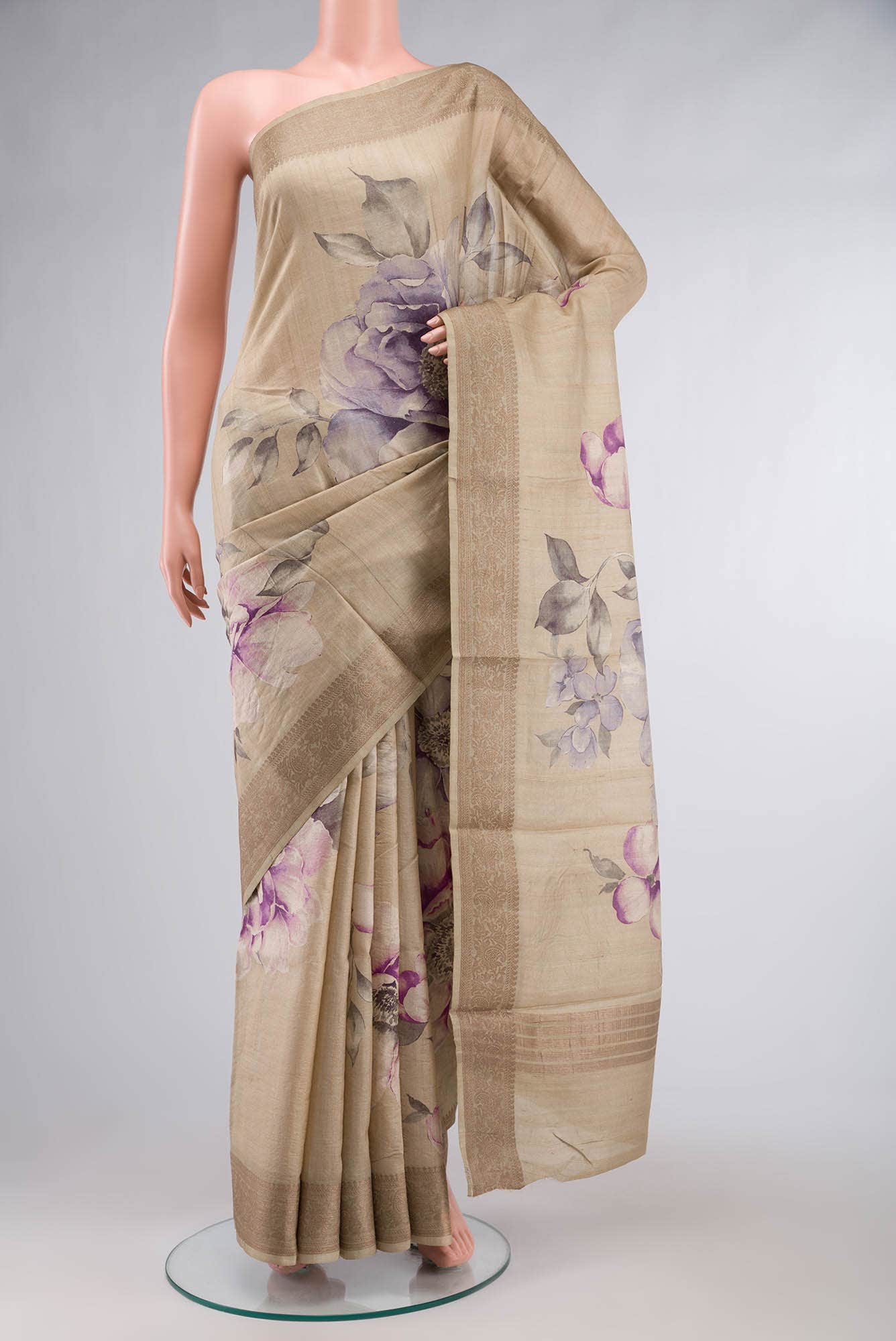 Beige Bhagalpuri Tussar Silk Saree