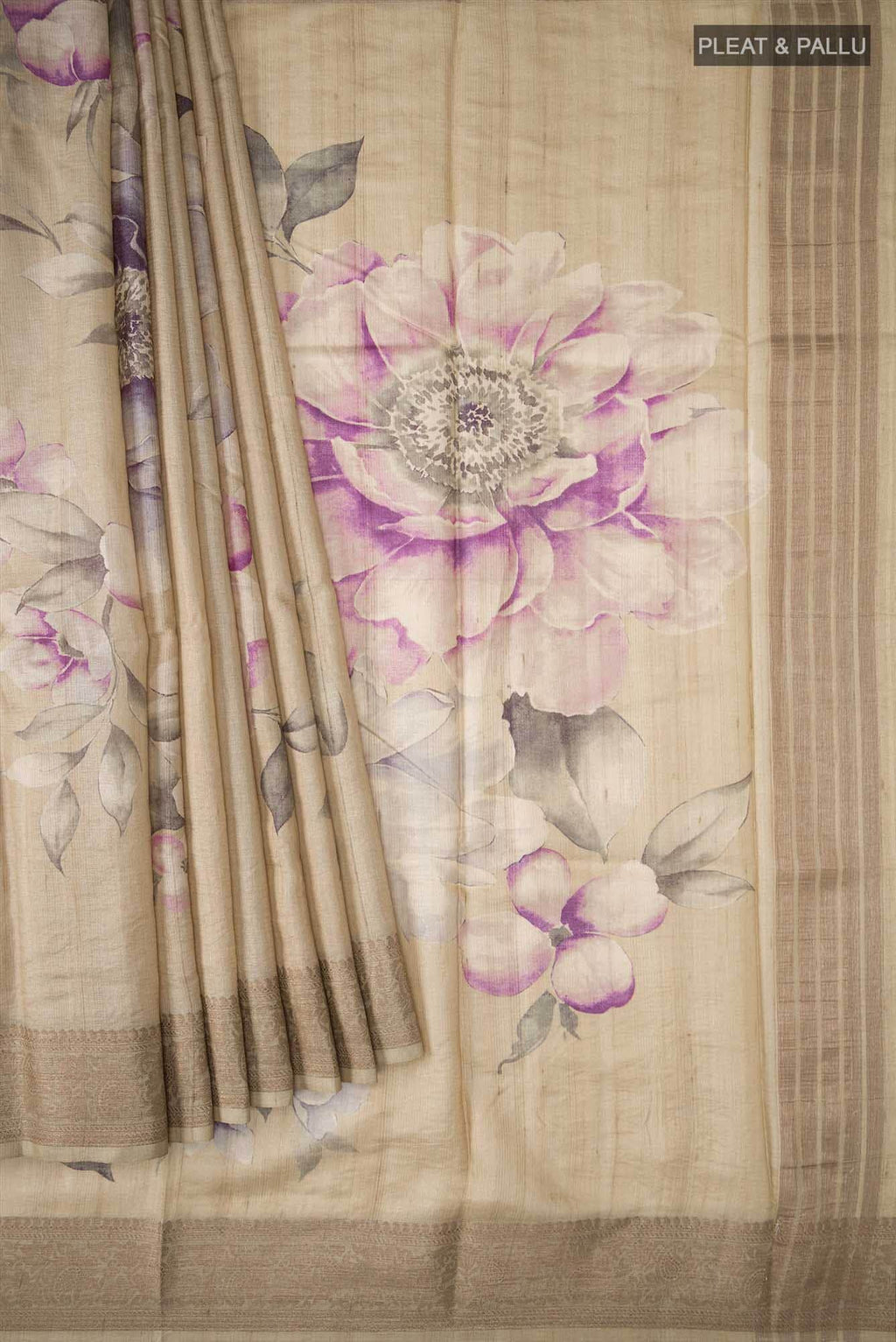 Beige Bhagalpuri Tussar Silk Saree
